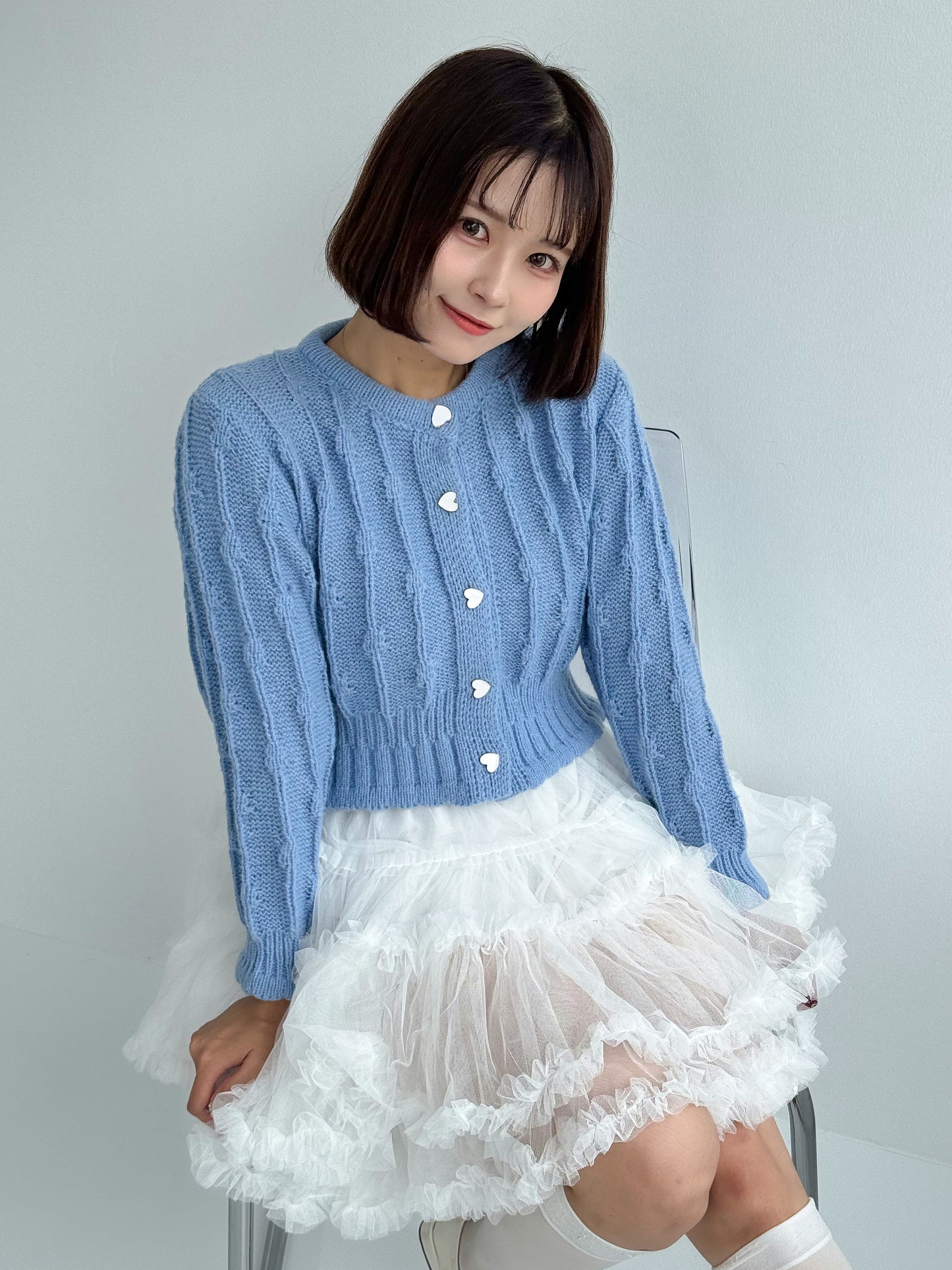 【Official限定価格】ハートボタンクロップドニットカーデ