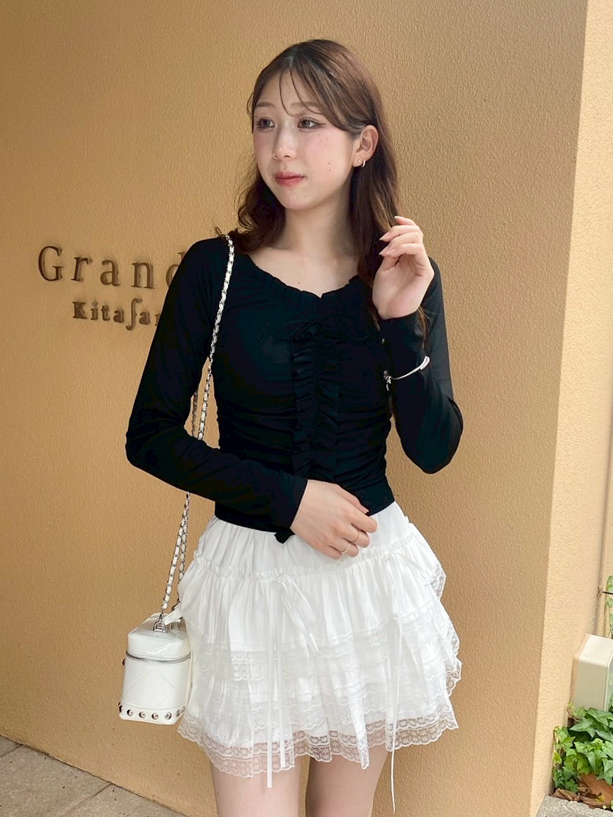 【Official限定価格】レース付き起毛ティアードスカート
