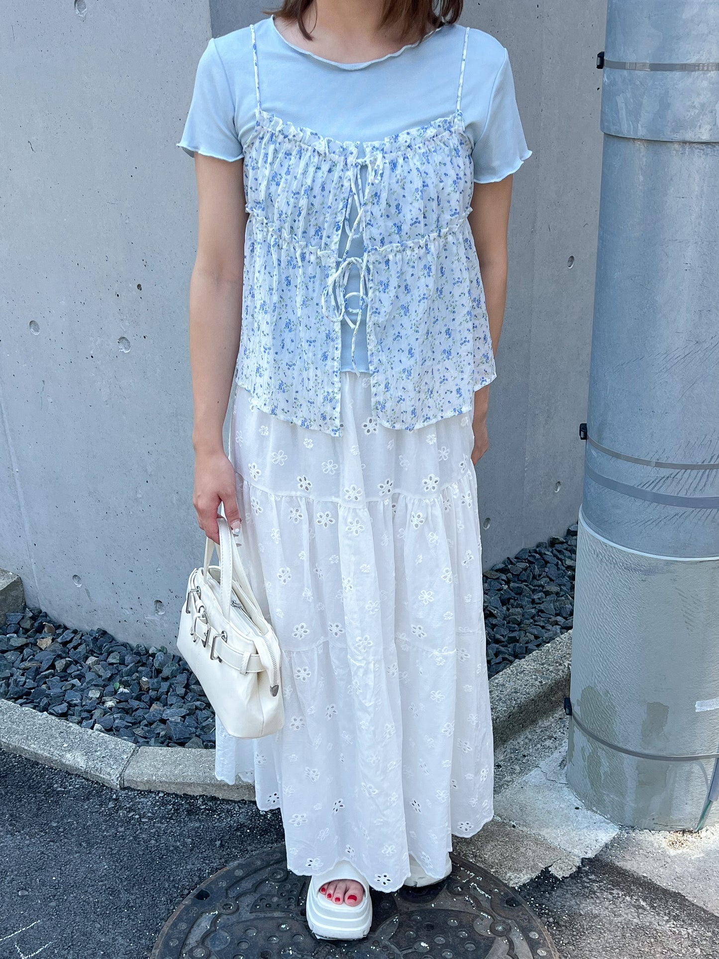 小花柄キャミソール付きTシャツ