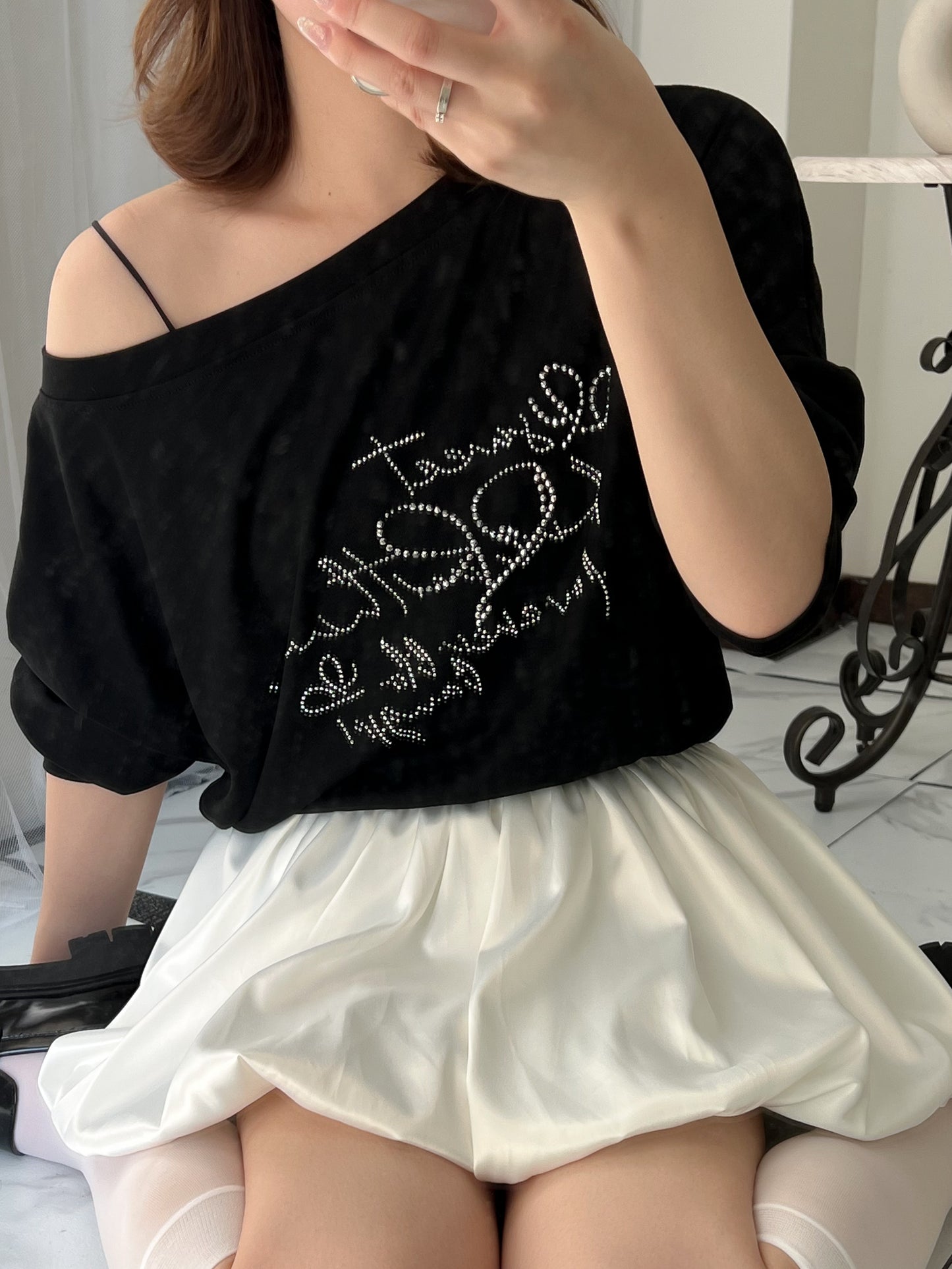 【Official限定価格】ラインストーンワンショルビッグT
