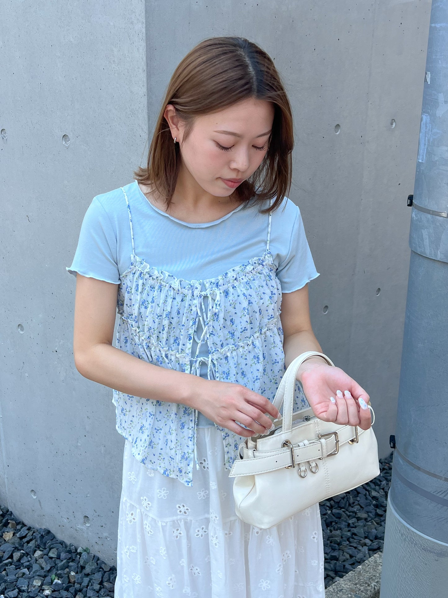 小花柄キャミソール付きTシャツ
