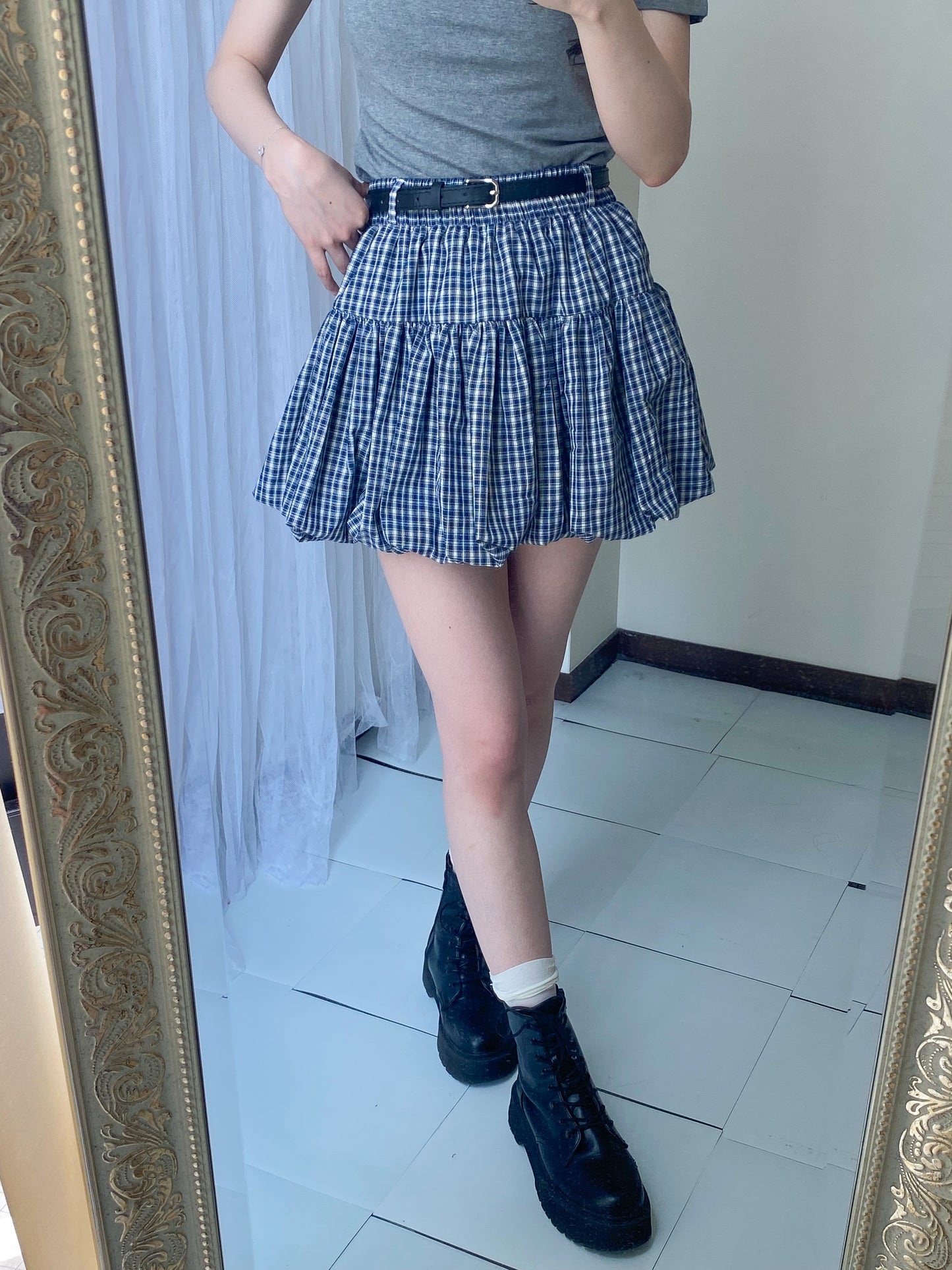 【Official限定価格】ベルト付きチェックバルーンスカート