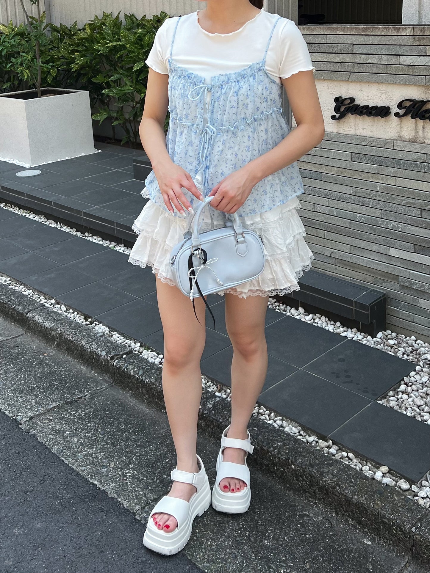 小花柄キャミソール付きTシャツ