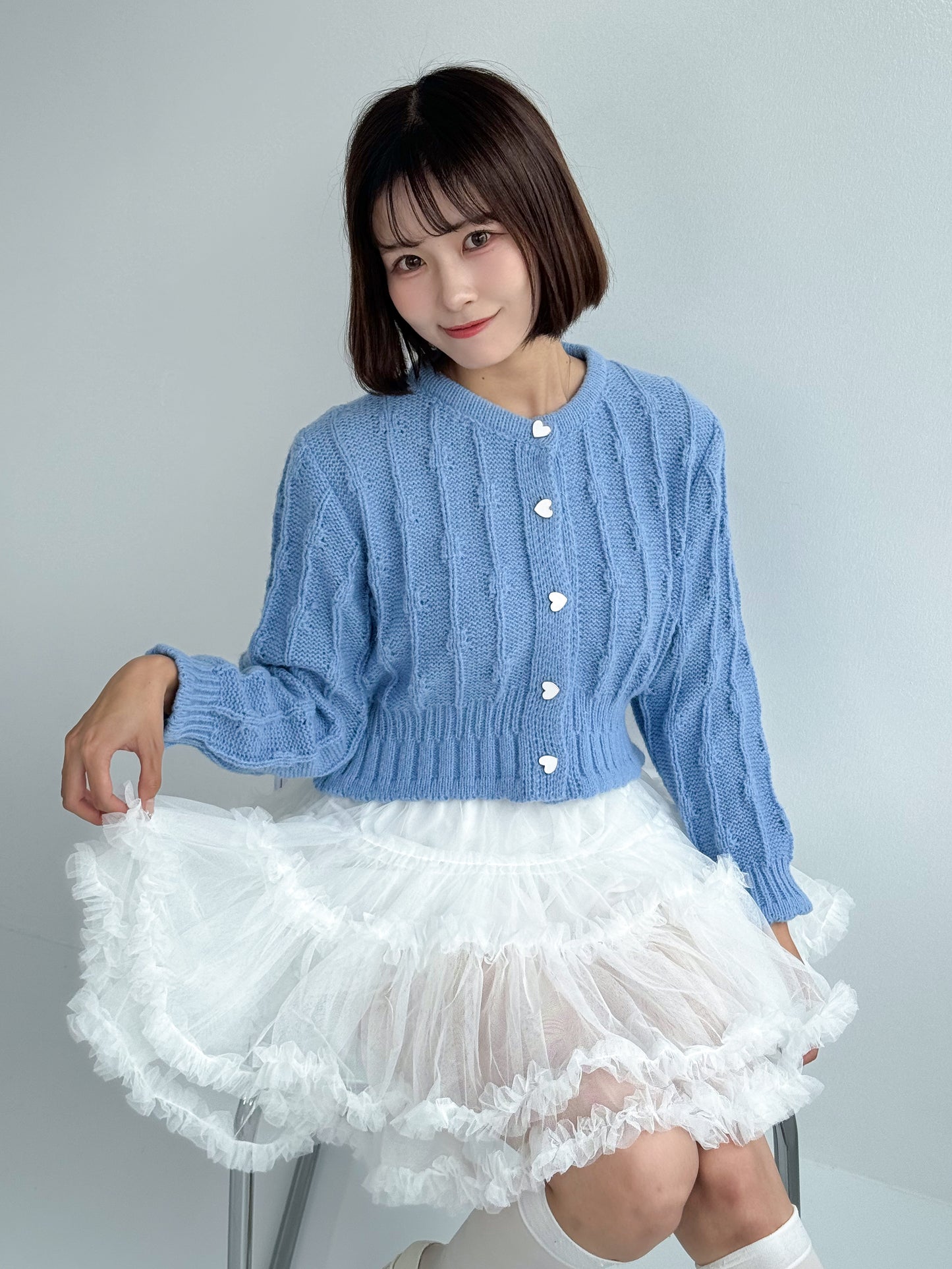 【Official限定価格】ハートボタンクロップドニットカーデ