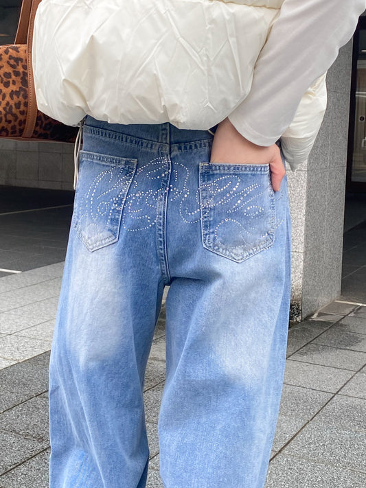 【Official限定価格】バッグラインストーンデニムパンツ