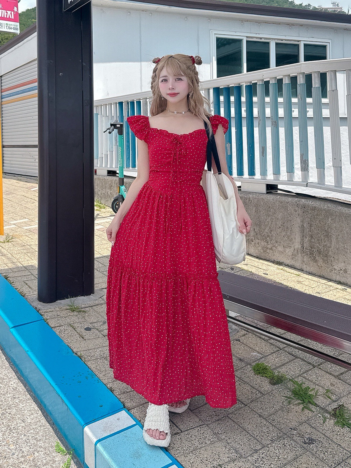 ハートドットロングキャミワンピース