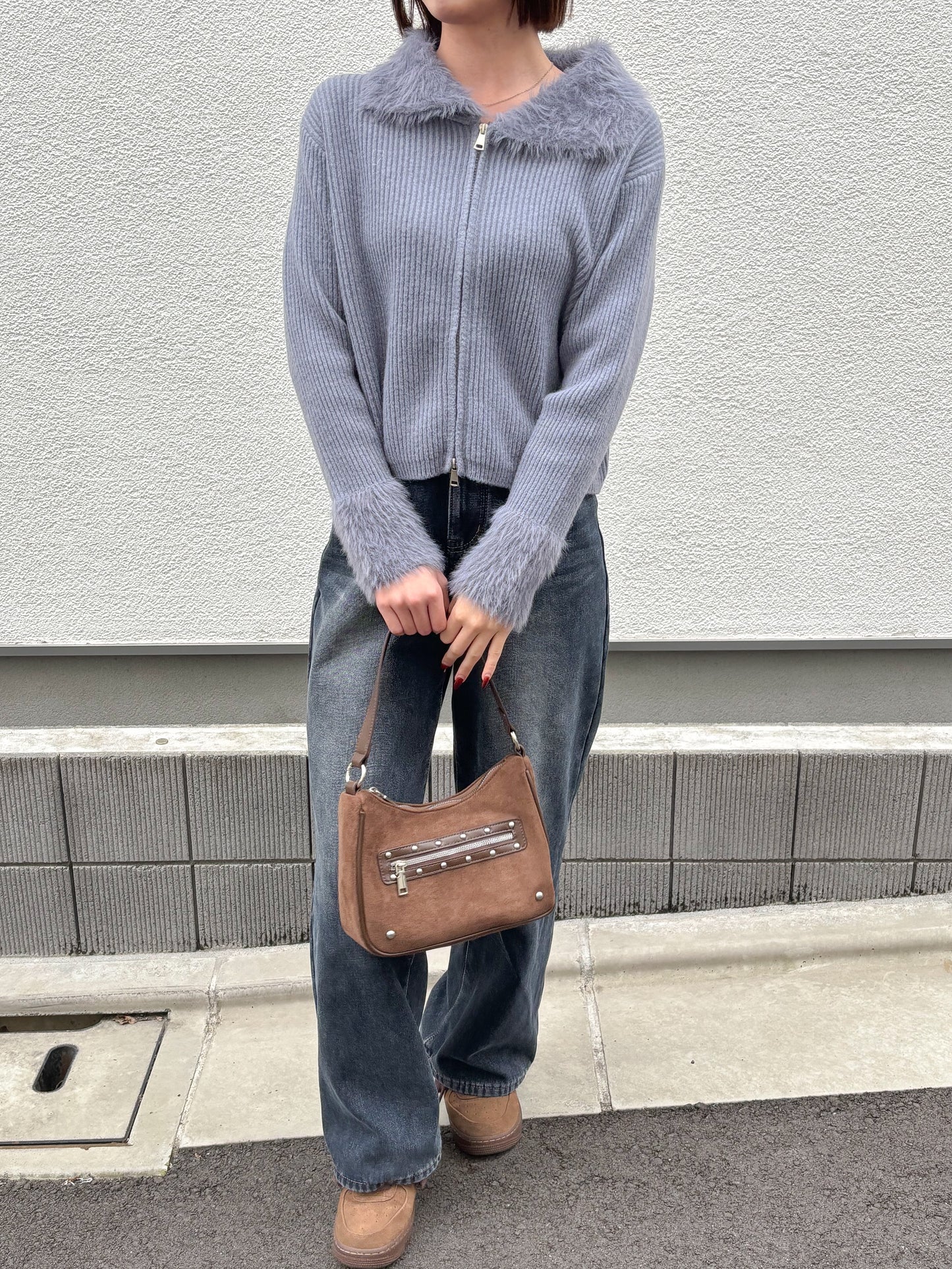 【Official限定価格】ジップ付きシャギードッキングニット