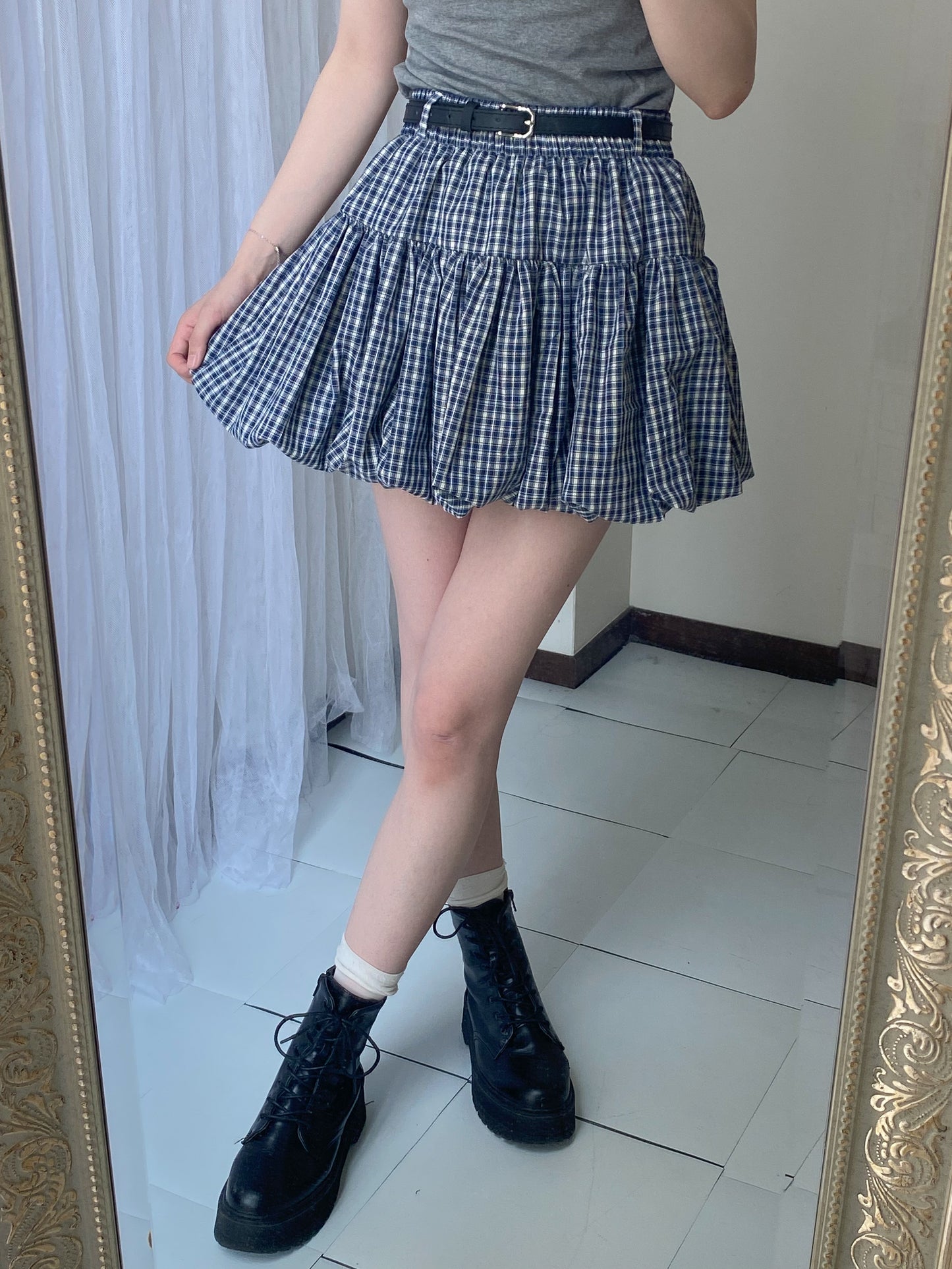 【Official限定価格】ベルト付きチェックバルーンスカート