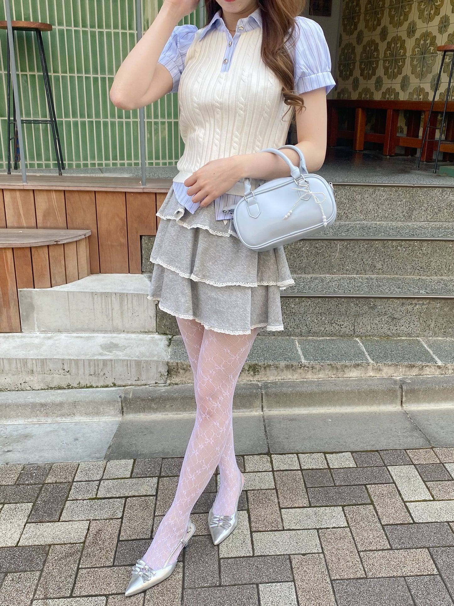 【Official限定価格】ストライプシャツドッキングニットポロ