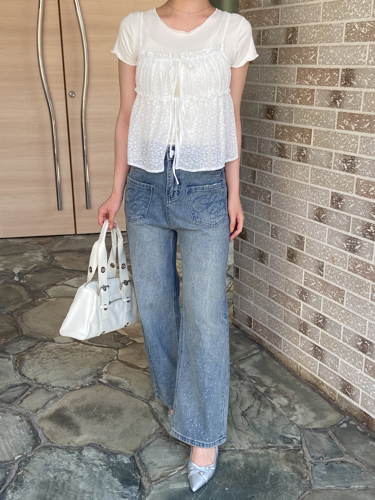 レースキャミソール付きTシャツ