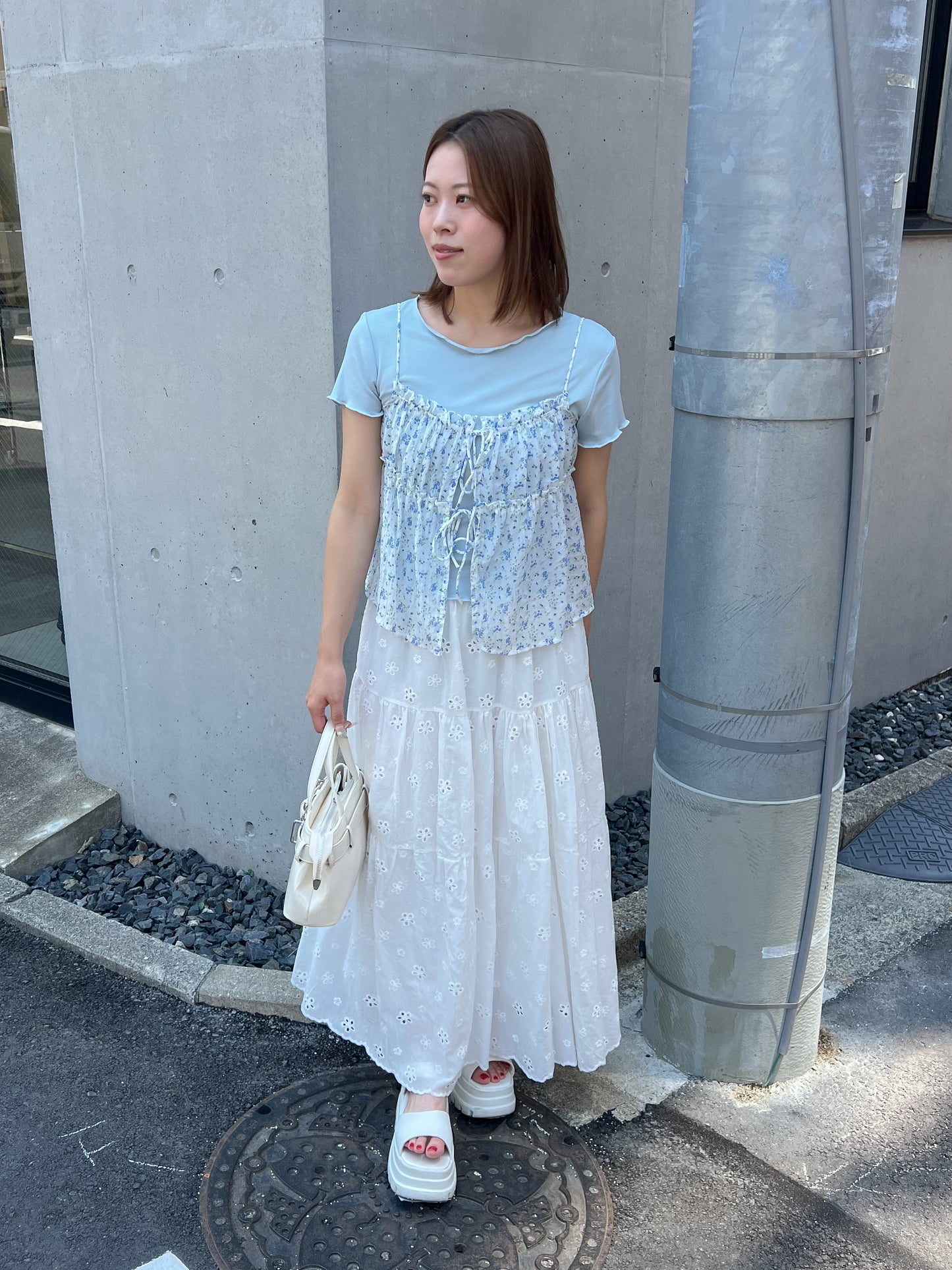 小花柄キャミソール付きTシャツ