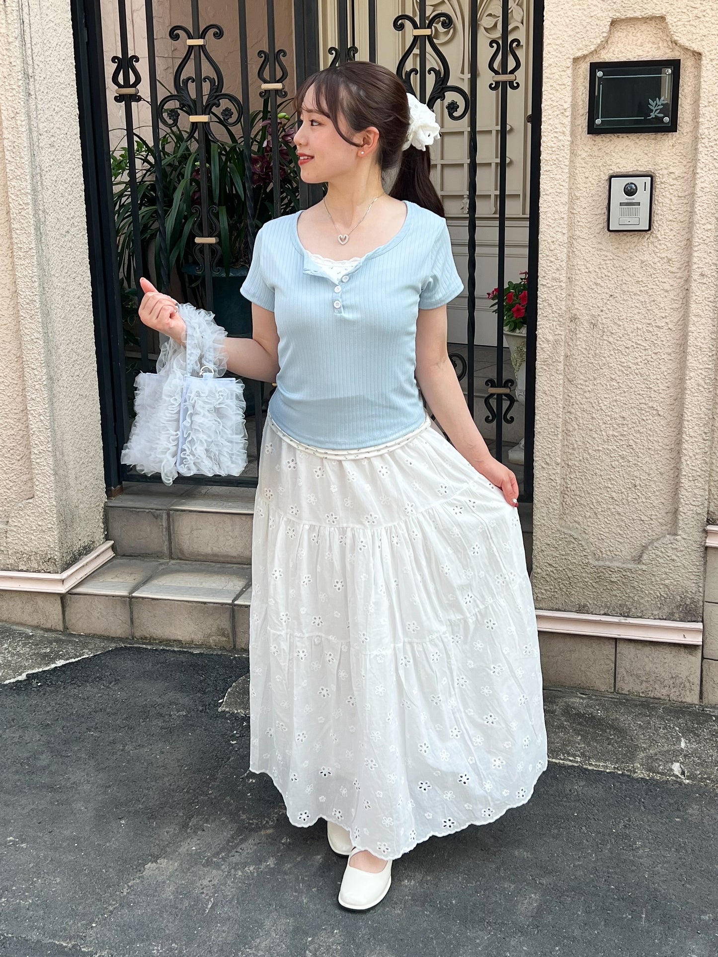 小花柄レイヤーTシャツ