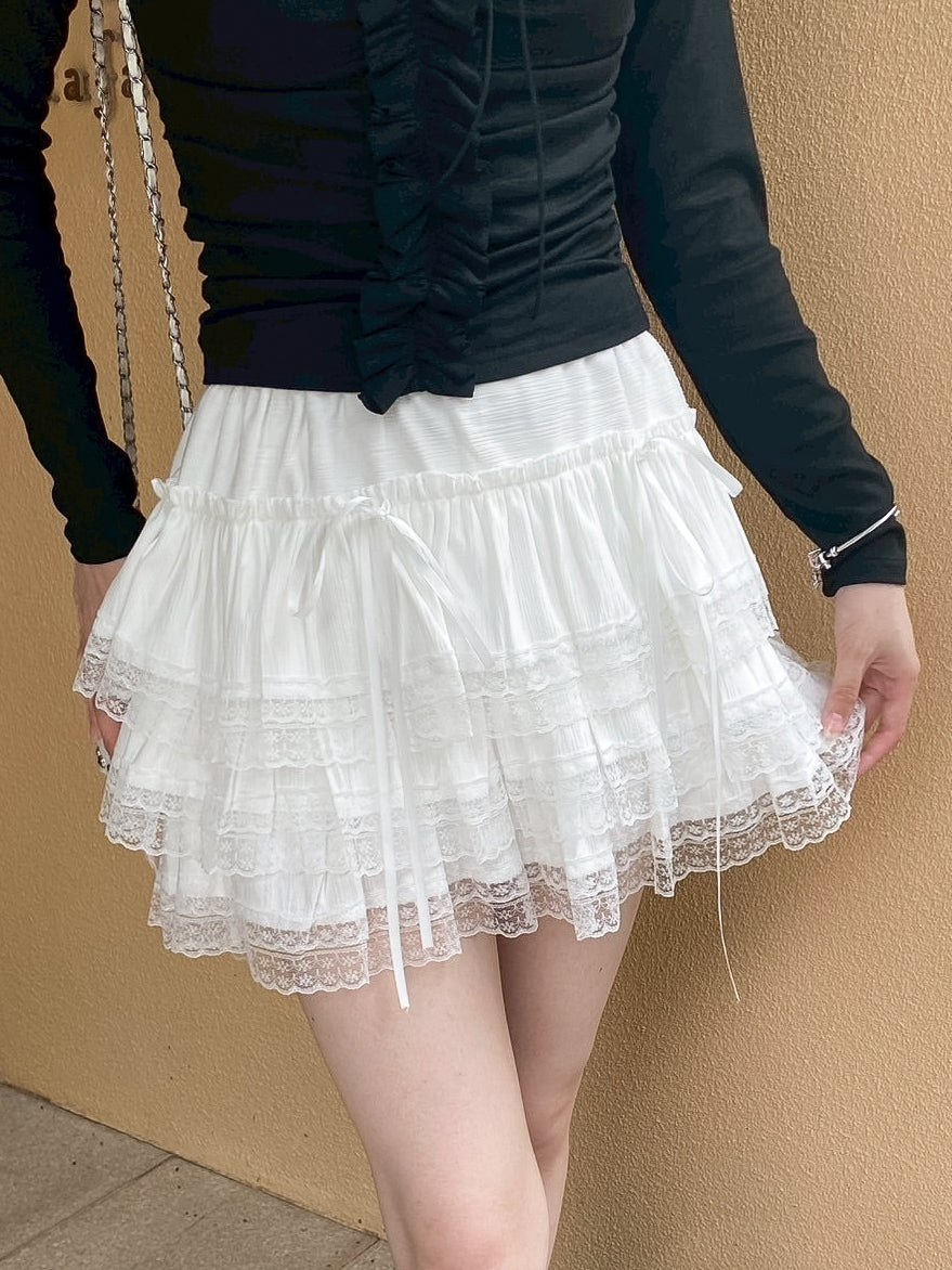 【Official限定価格】レース付き起毛ティアードスカート