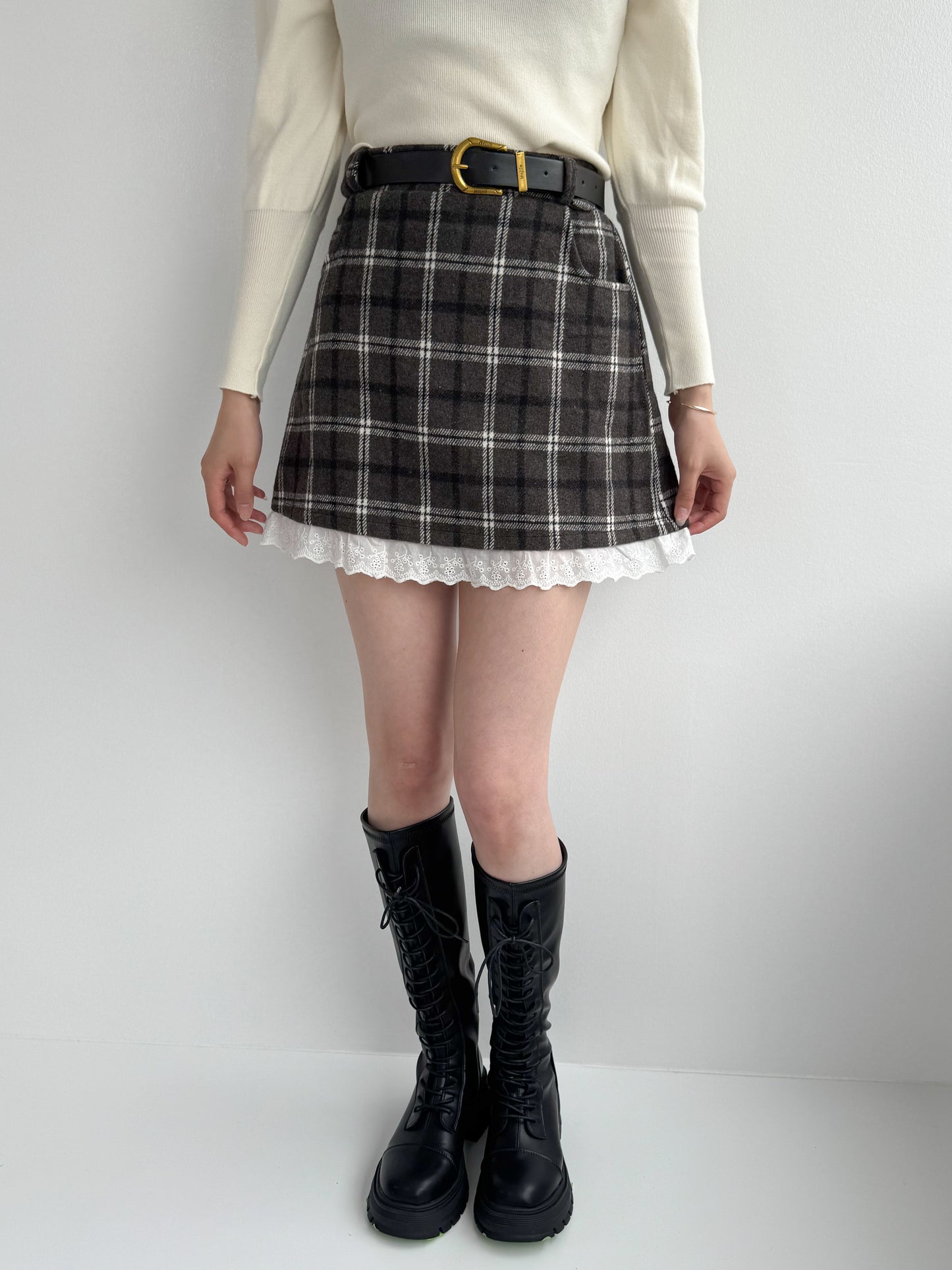 【Official限定価格】ベルト付きチェックスカート