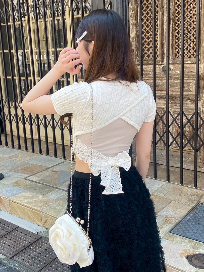 バックリボン半袖ニット