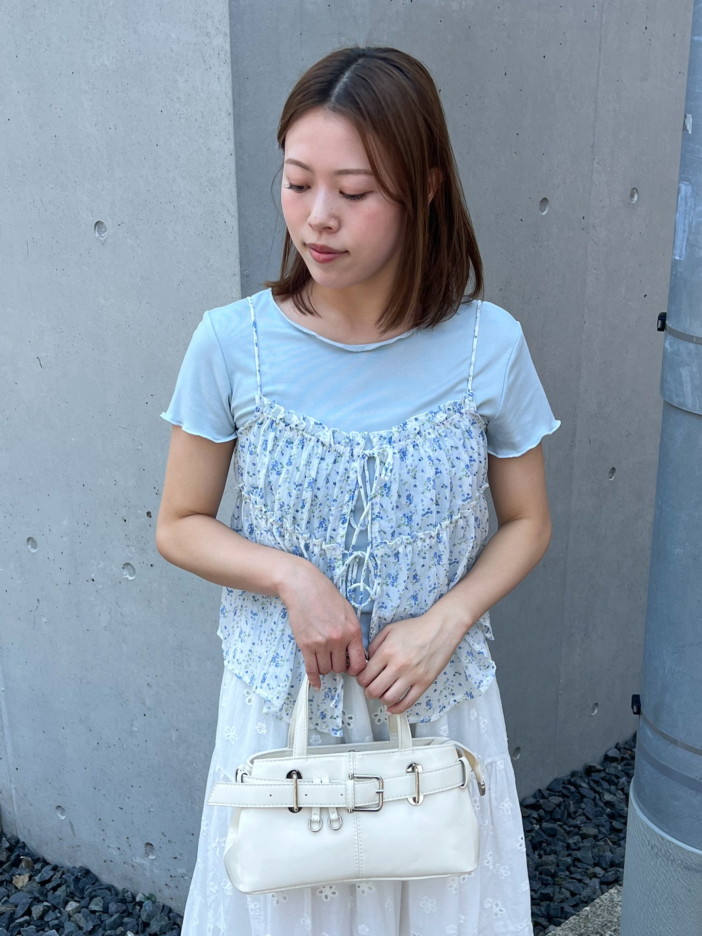 小花柄キャミソール付きTシャツ
