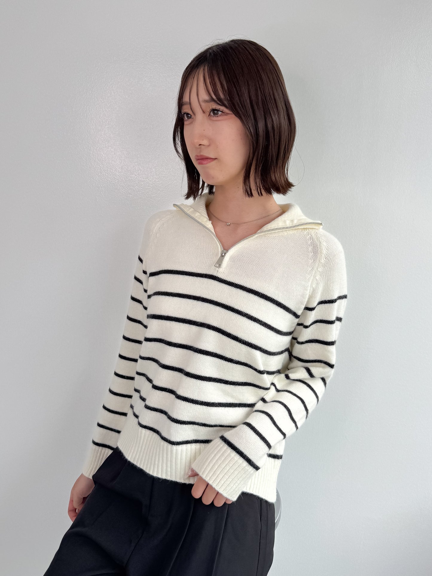 【Official限定価格】ハーフジップボーダーニット