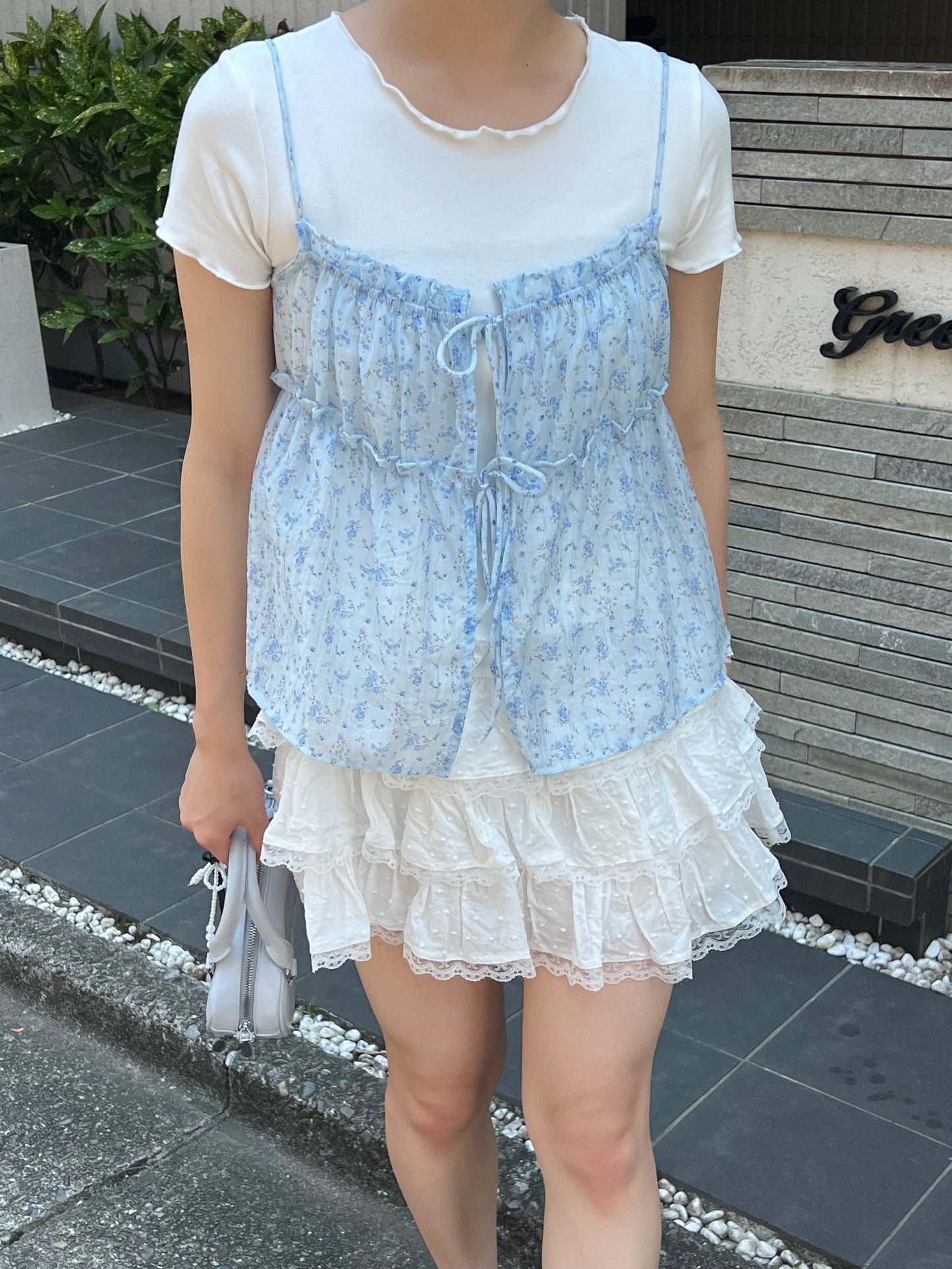 小花柄キャミソール付きTシャツ