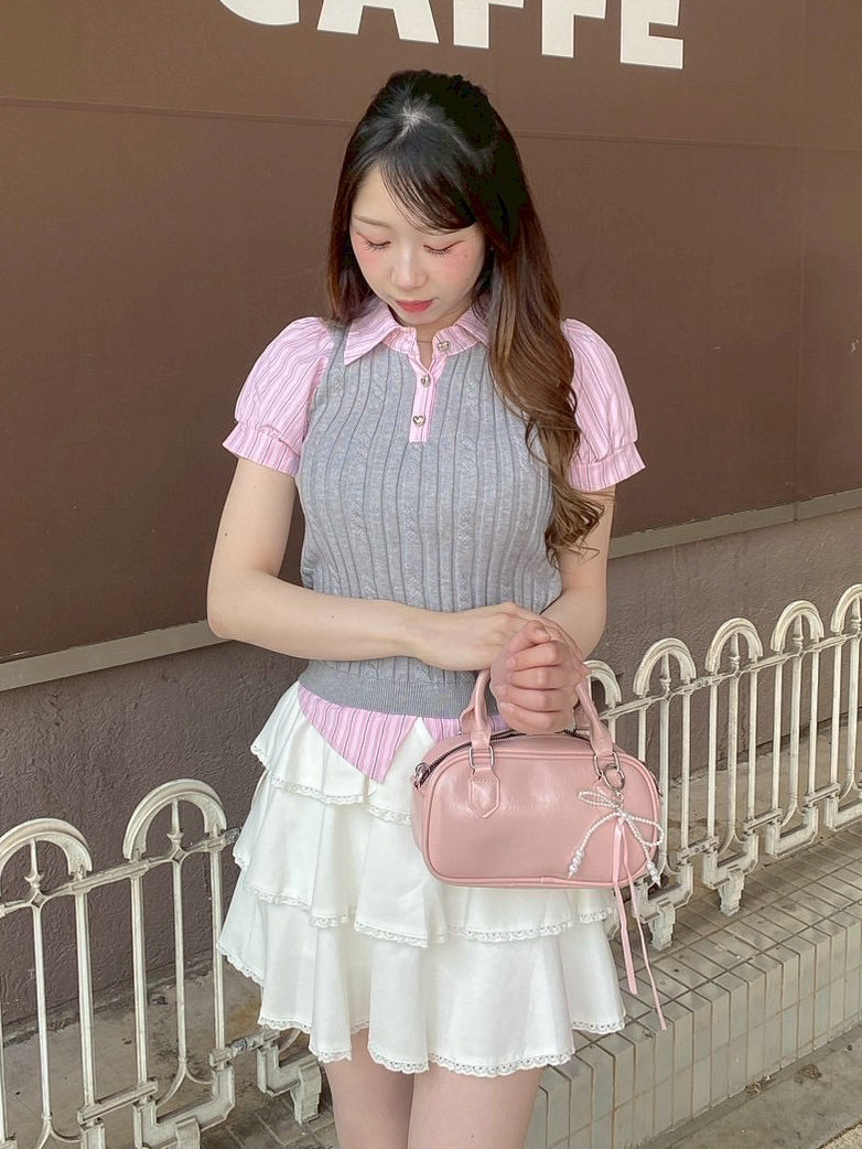 【Official限定価格】ストライプシャツドッキングニットポロ