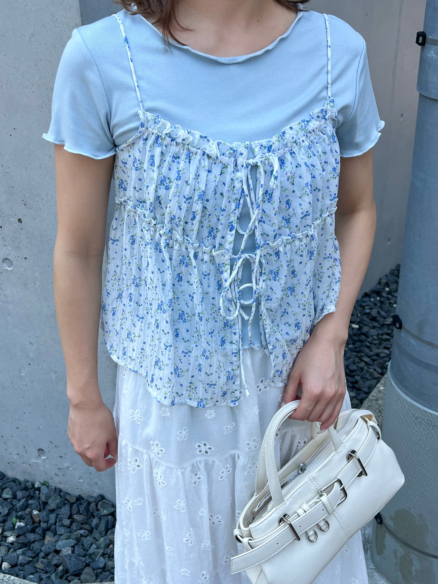 小花柄キャミソール付きTシャツ