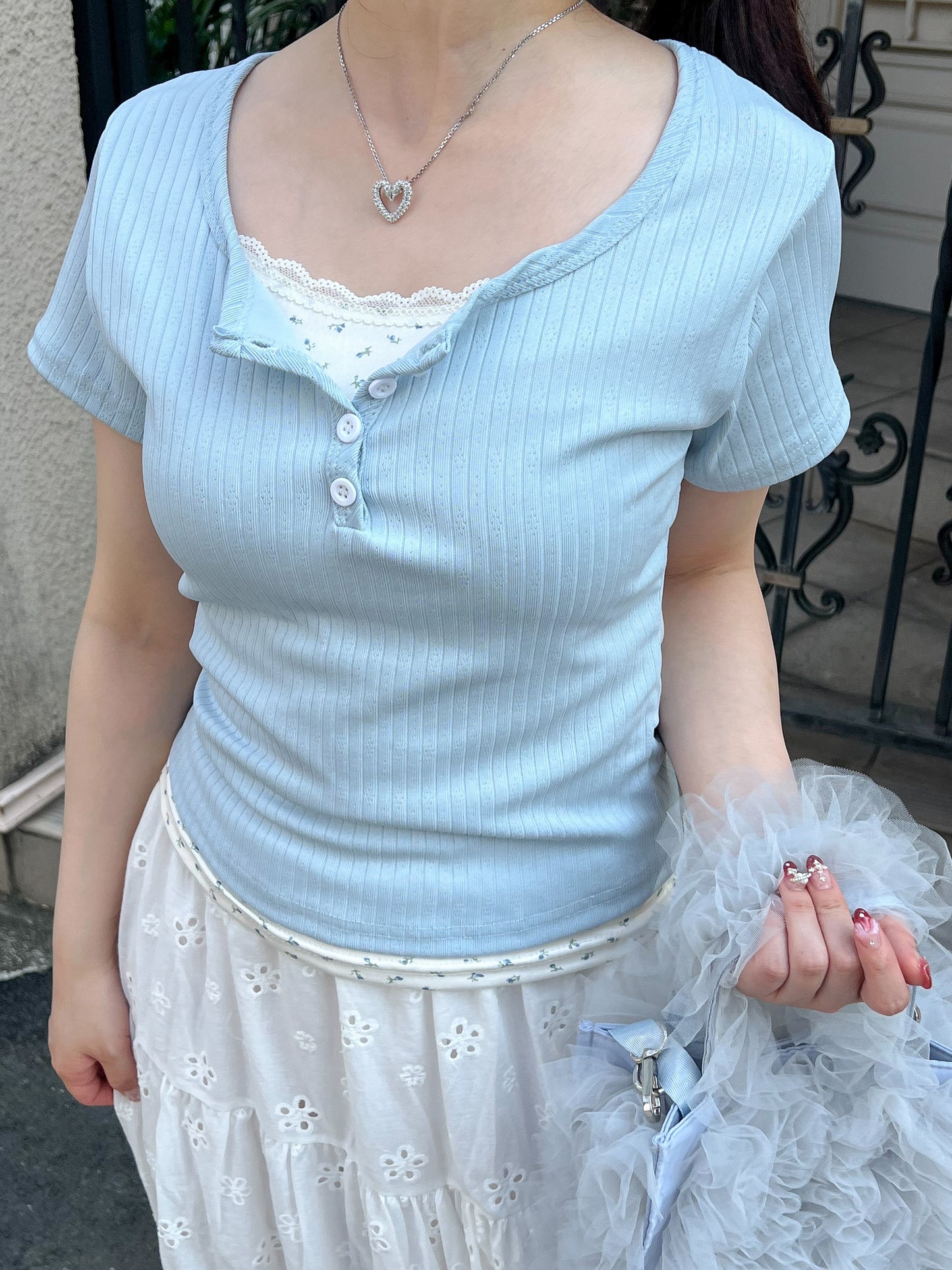小花柄レイヤーTシャツ