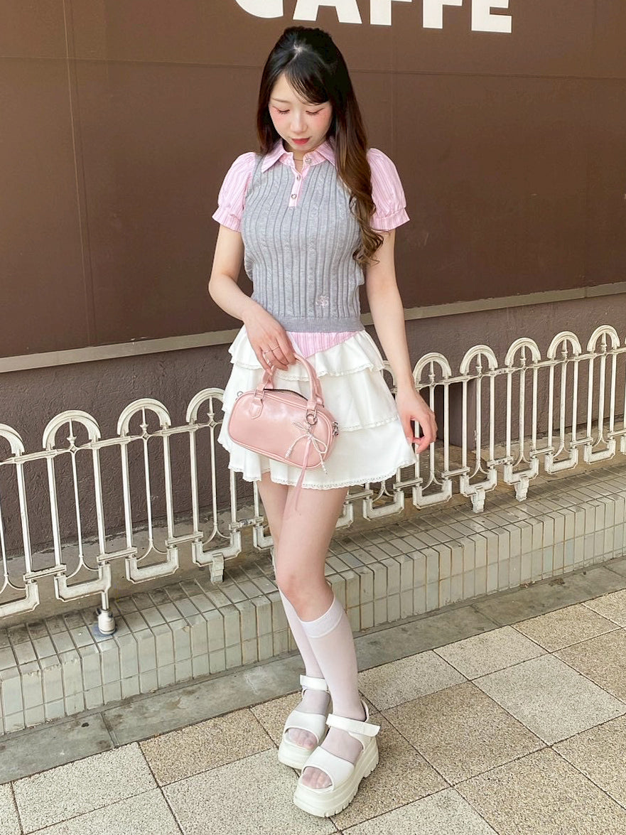 【Official限定価格】ストライプシャツドッキングニットポロ