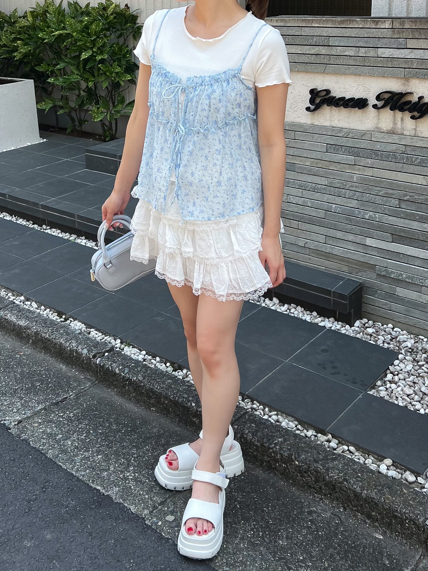小花柄キャミソール付きTシャツ