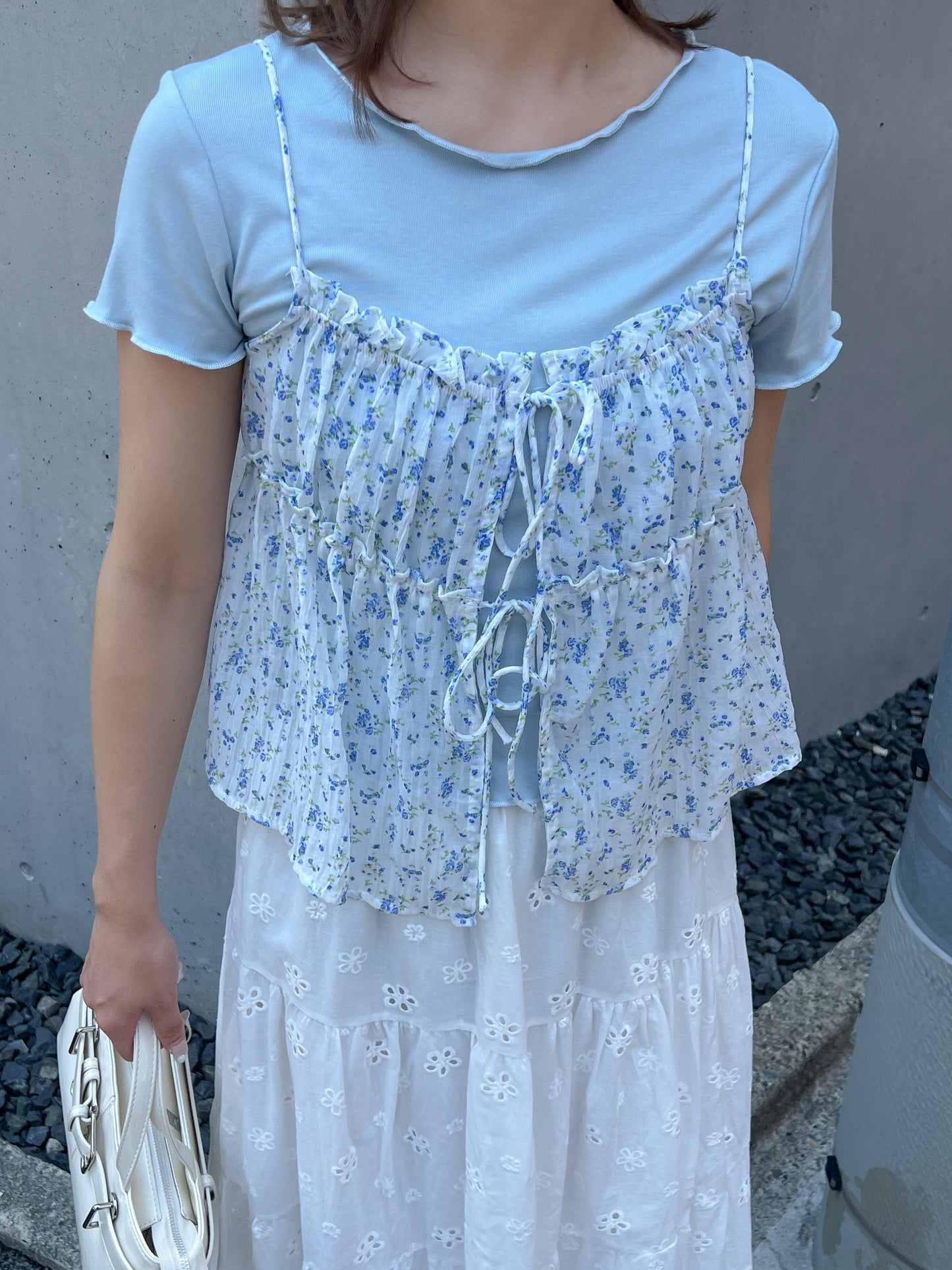 小花柄キャミソール付きTシャツ