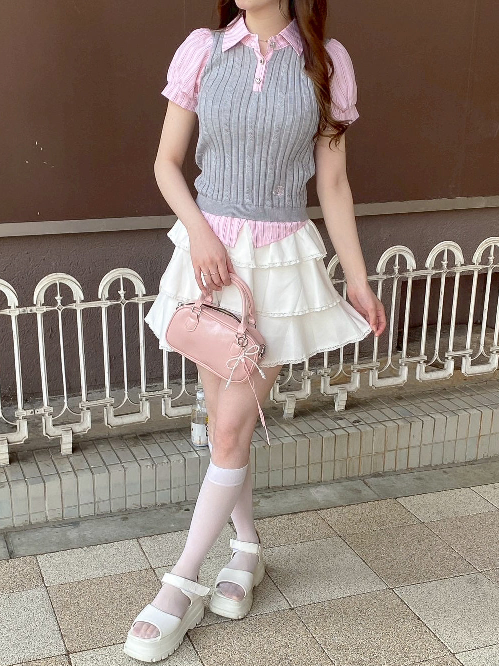 【Official限定価格】ストライプシャツドッキングニットポロ