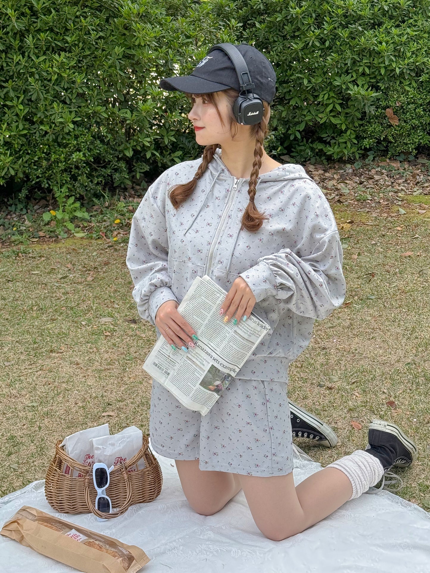 小花柄サーマルセットアップ