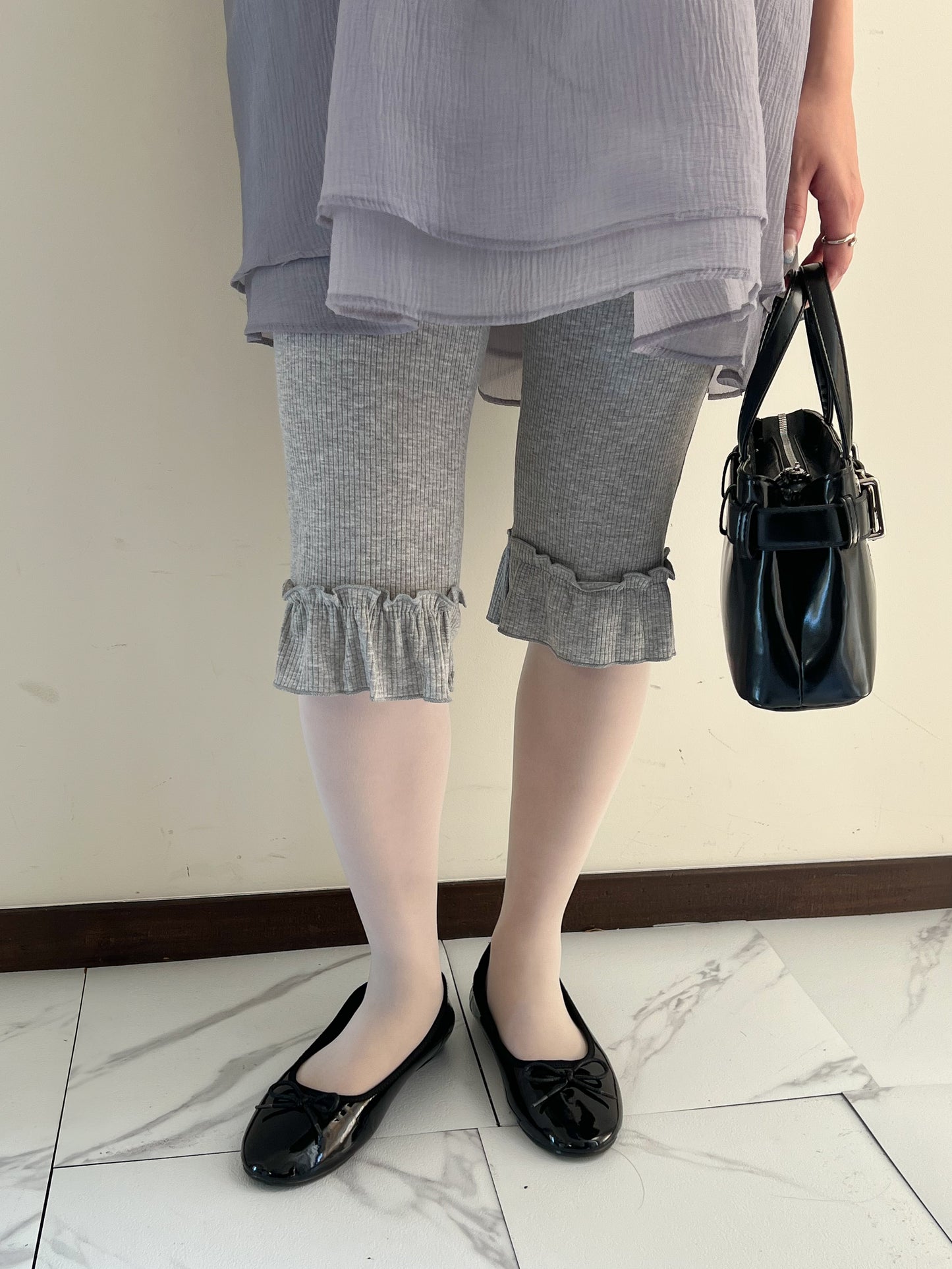 フリル付きリブレギンスパンツ