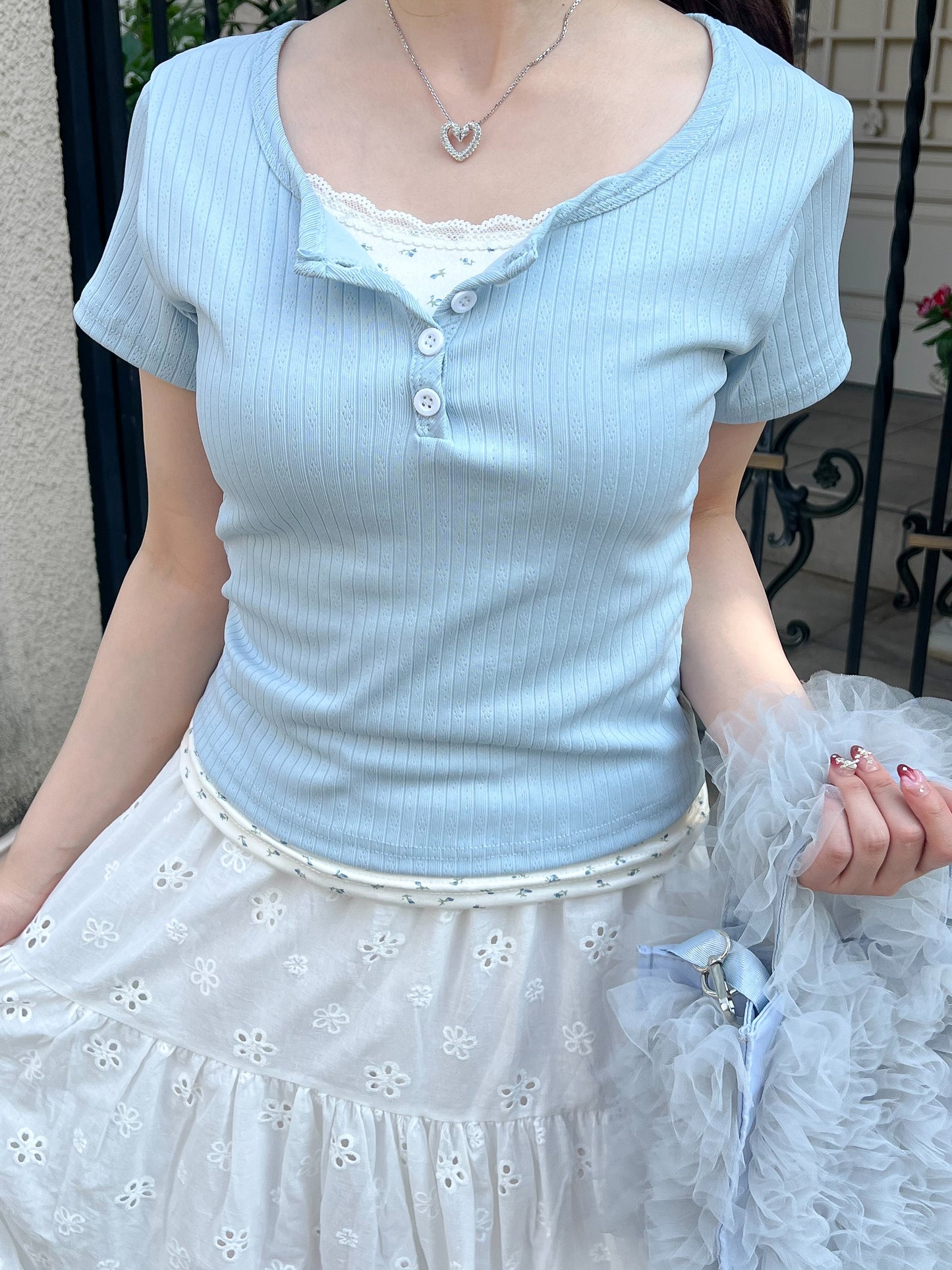 小花柄レイヤーTシャツ