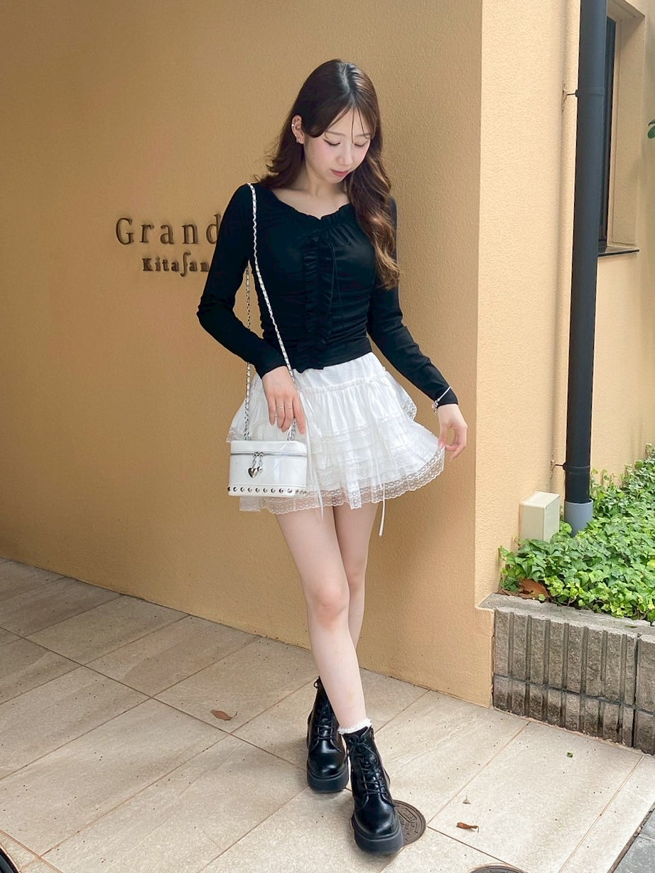 【Official限定価格】レース付き起毛ティアードスカート