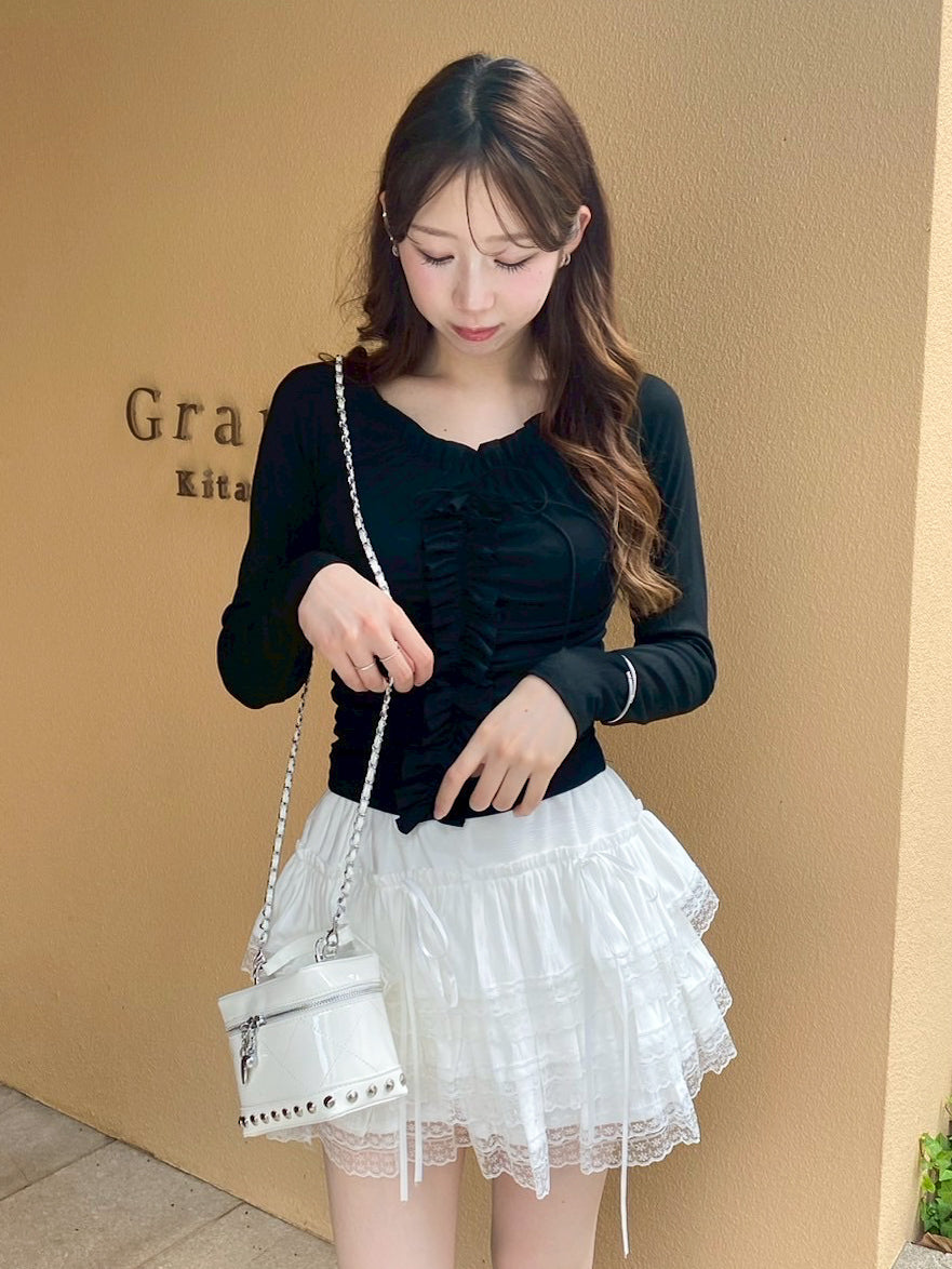 【Official限定価格】レース付き起毛ティアードスカート