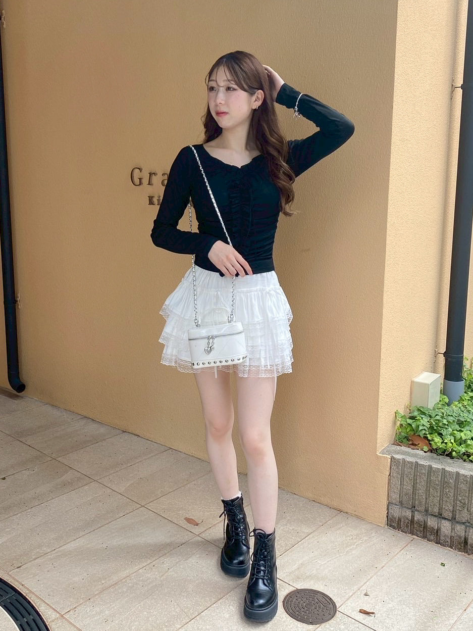 【Official限定価格】レース付き起毛ティアードスカート