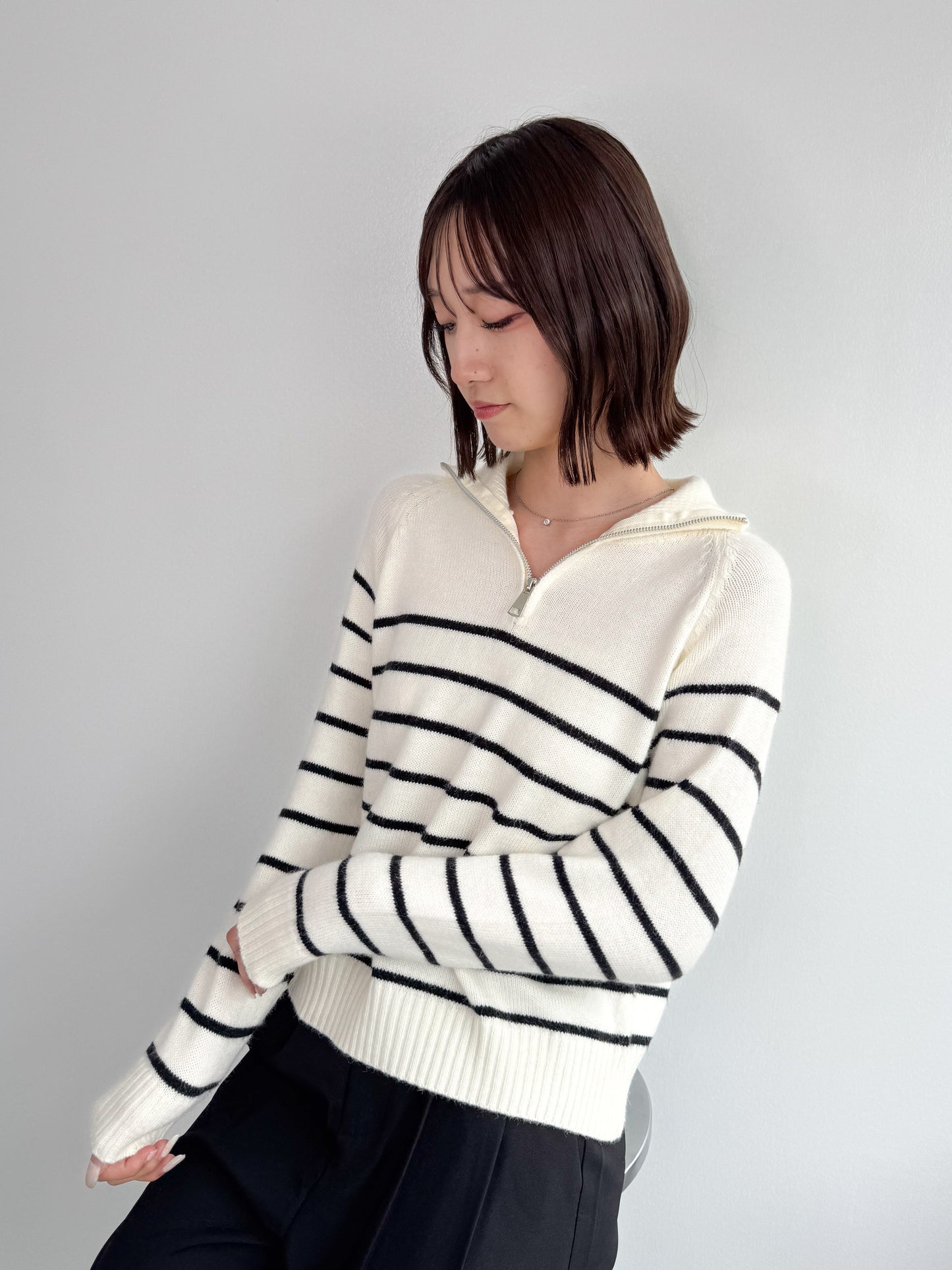 【Official限定価格】ハーフジップボーダーニット