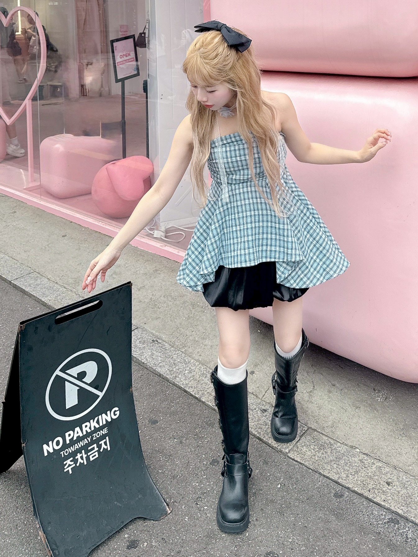 レースチョーカー付きチェックベアトップ