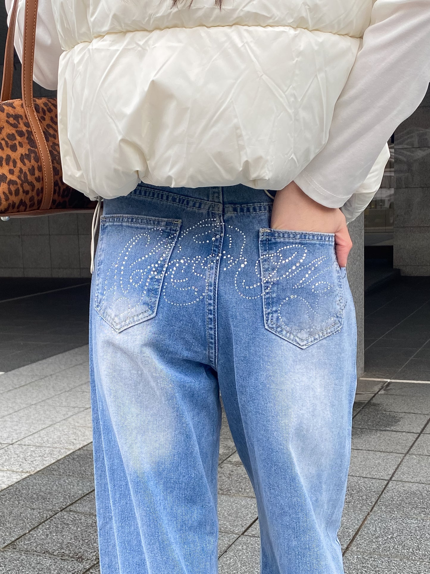 【Official限定価格】バッグラインストーンデニムパンツ