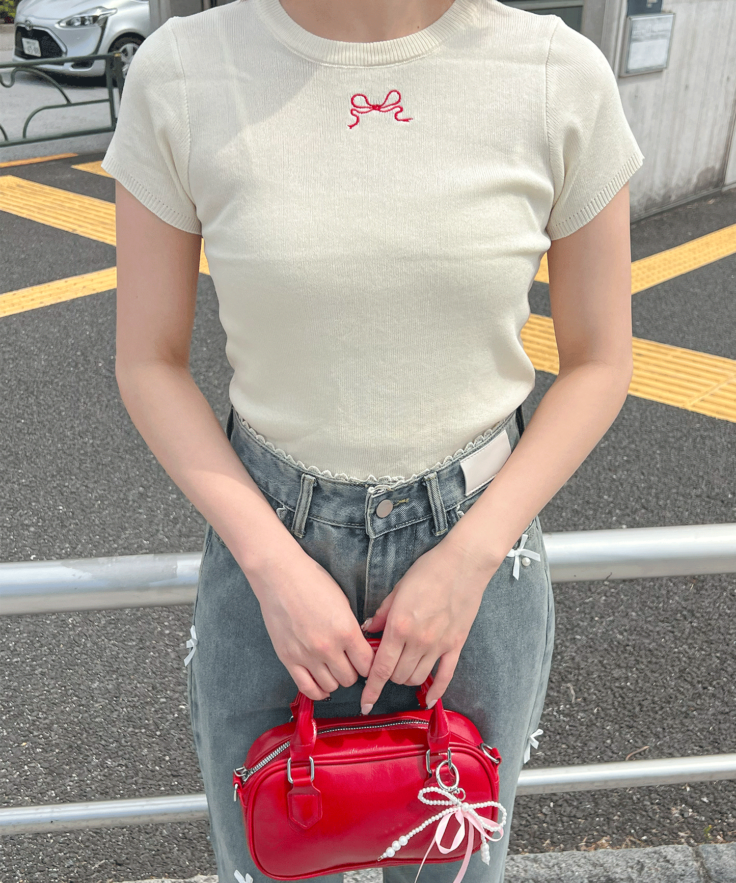 リボンニットトップス