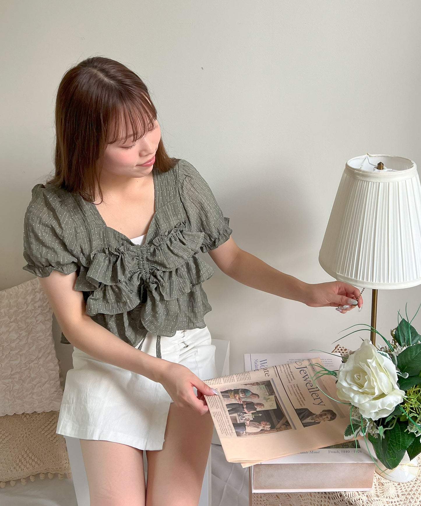 【Official限定価格】ドローストリングドットブラウス