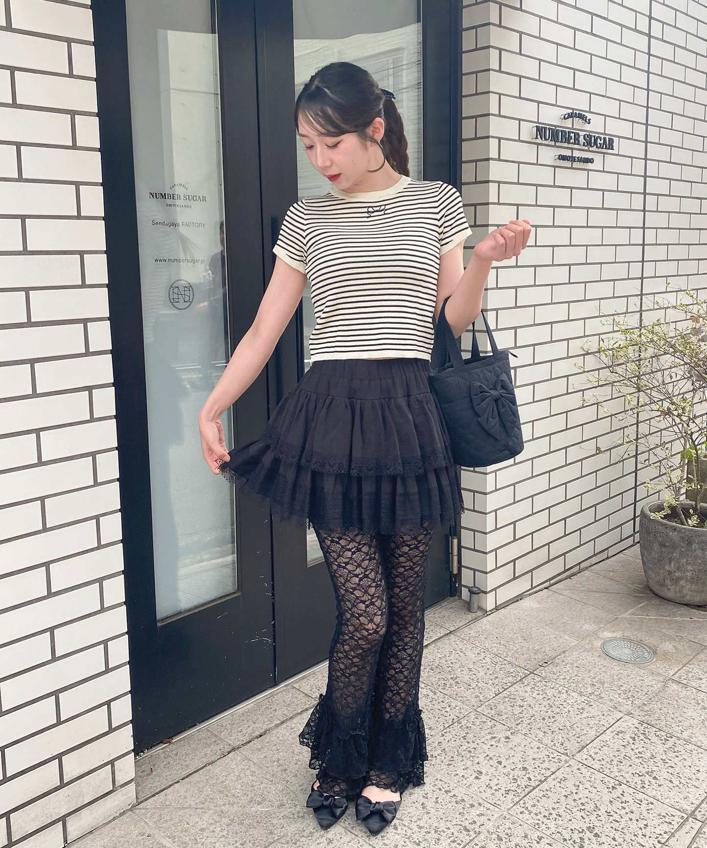 リボンニットトップス