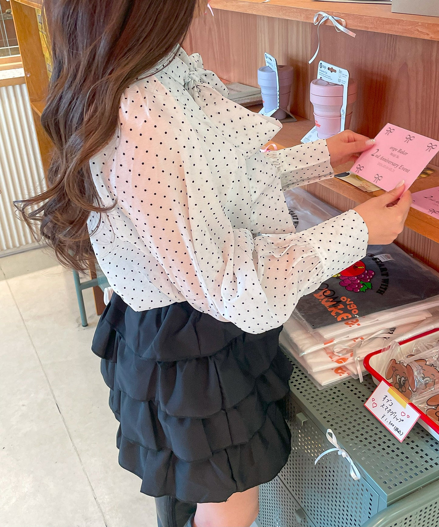 ドットシフォンボウタイブラウス