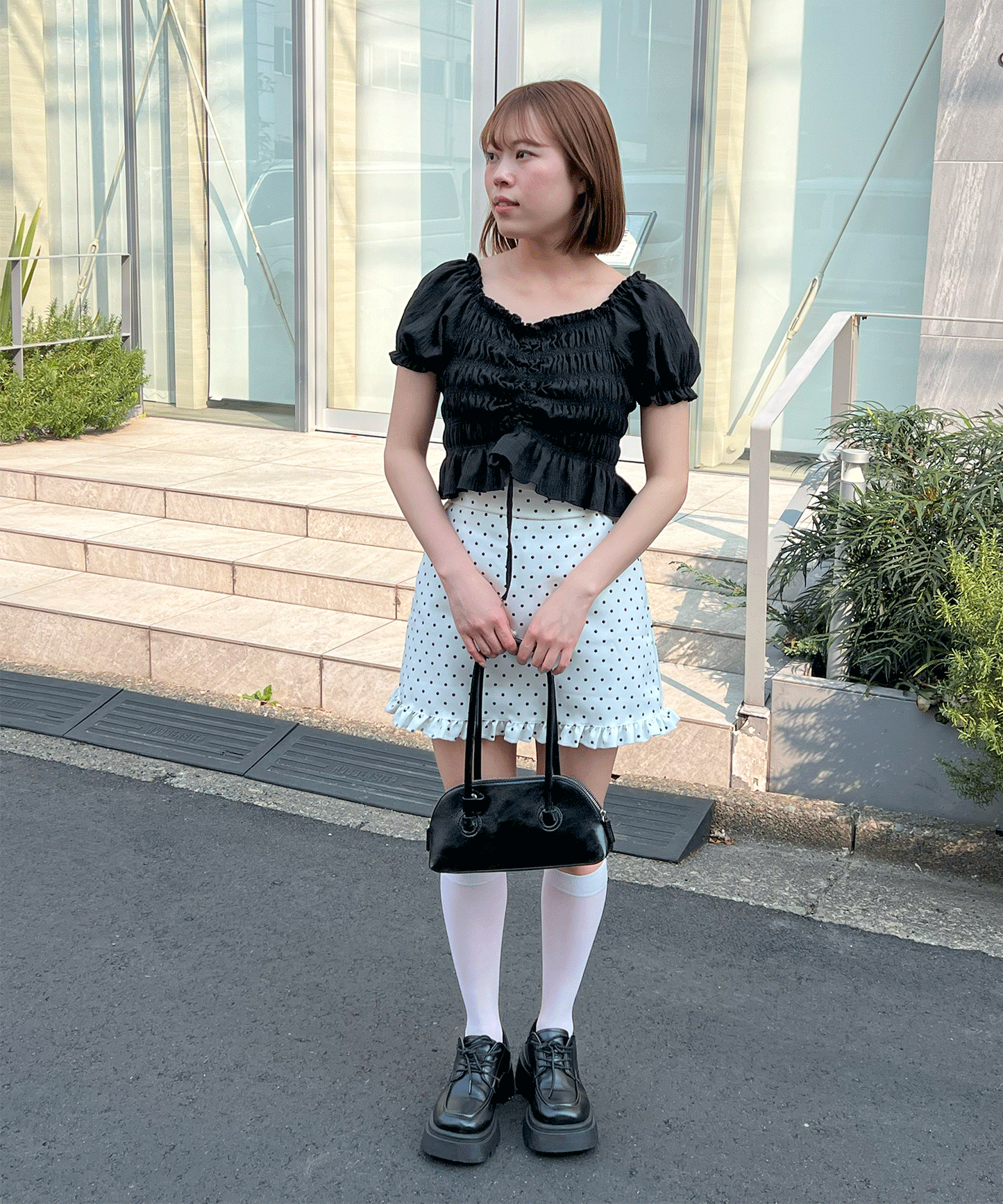 パフスリーブシャーリングブラウス