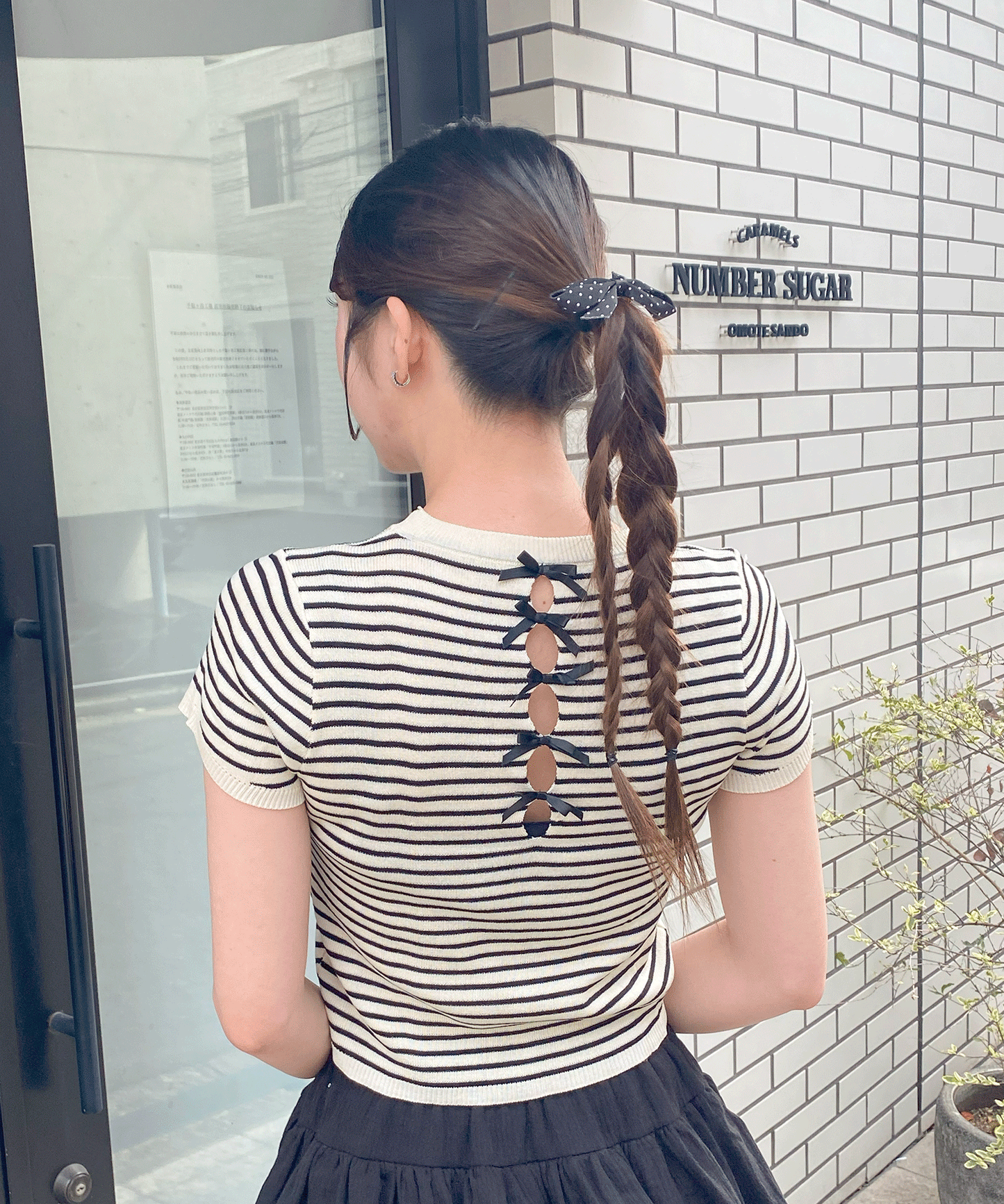 リボンニットトップス