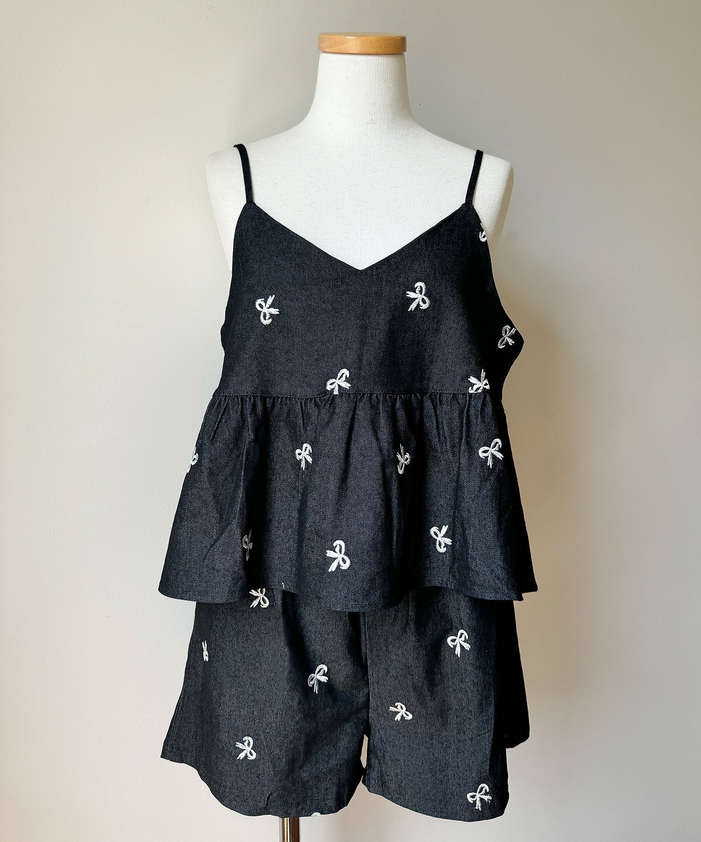 リボン刺繍デニムセットアップ