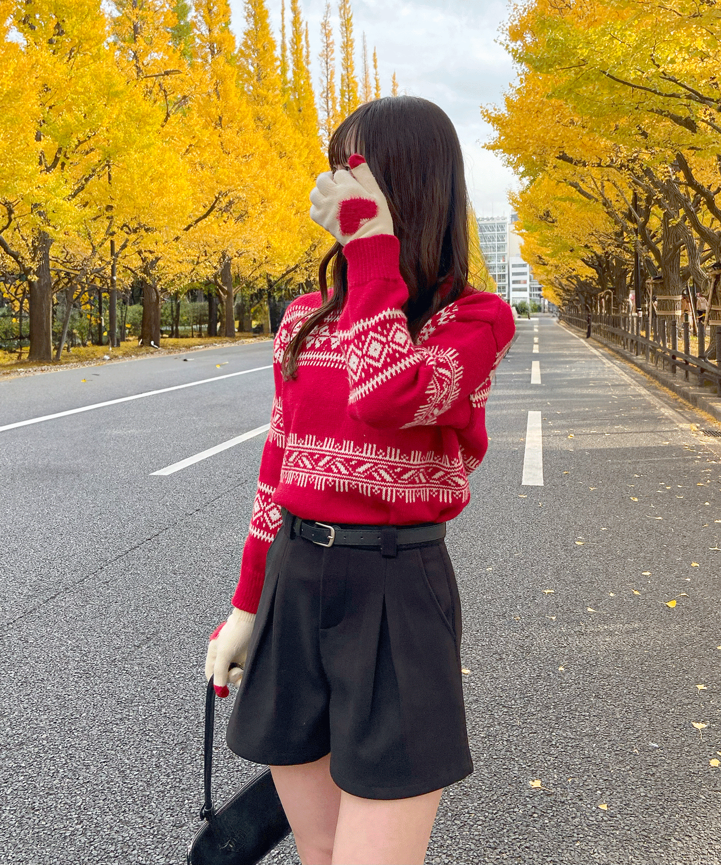 ベルト付きタックショートパンツ