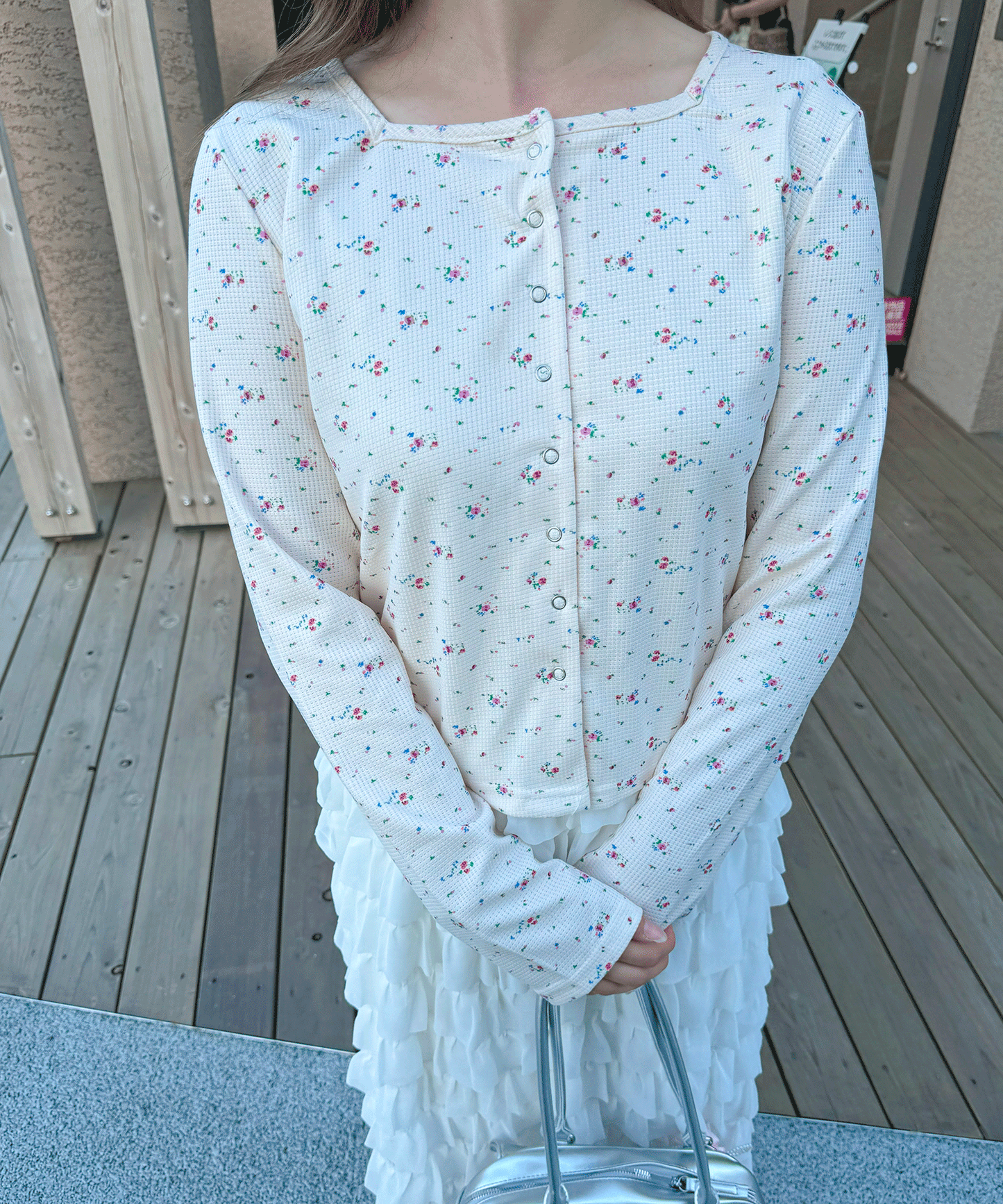 小花柄サーマルトップス