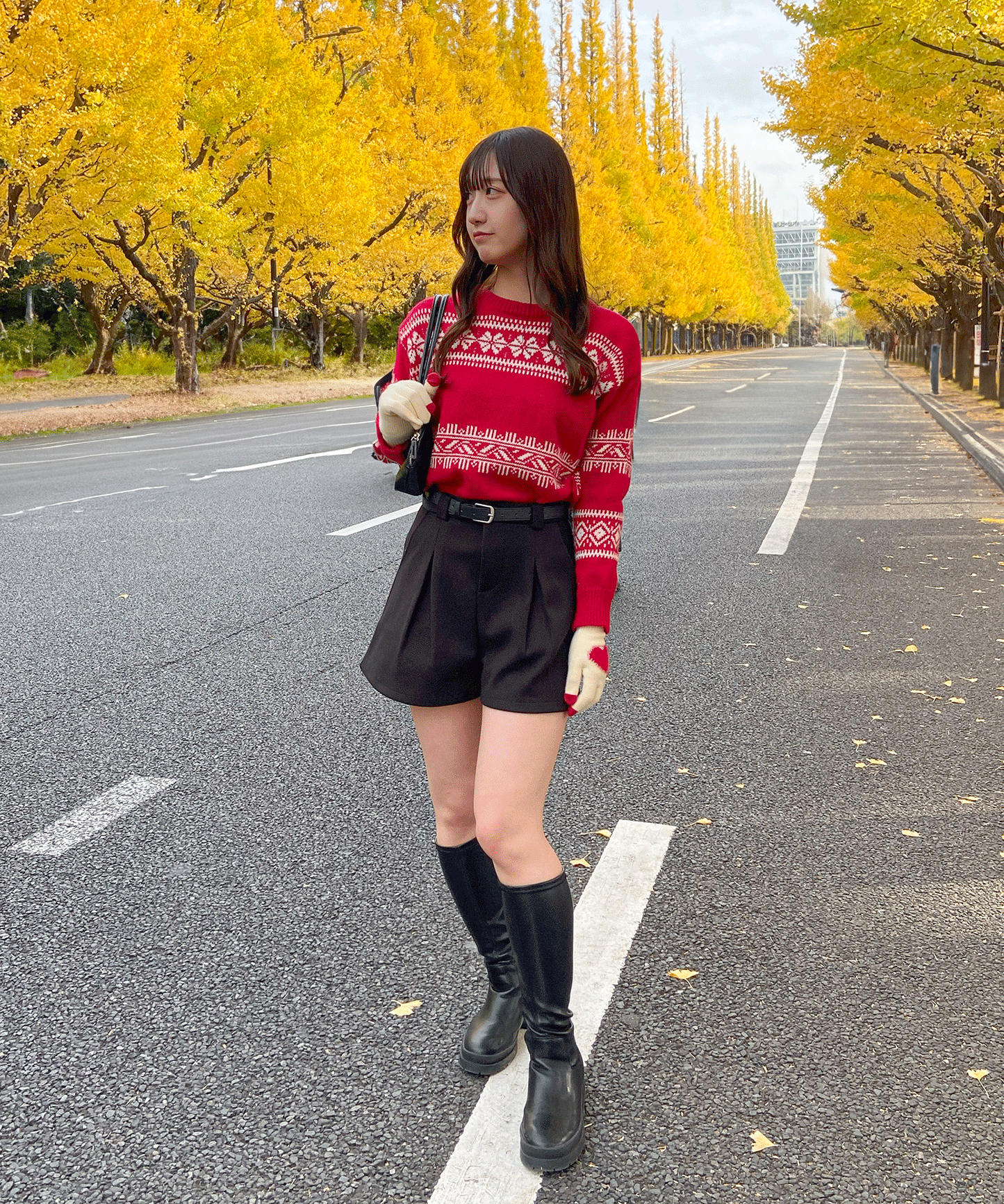 ベルト付きタックショートパンツ