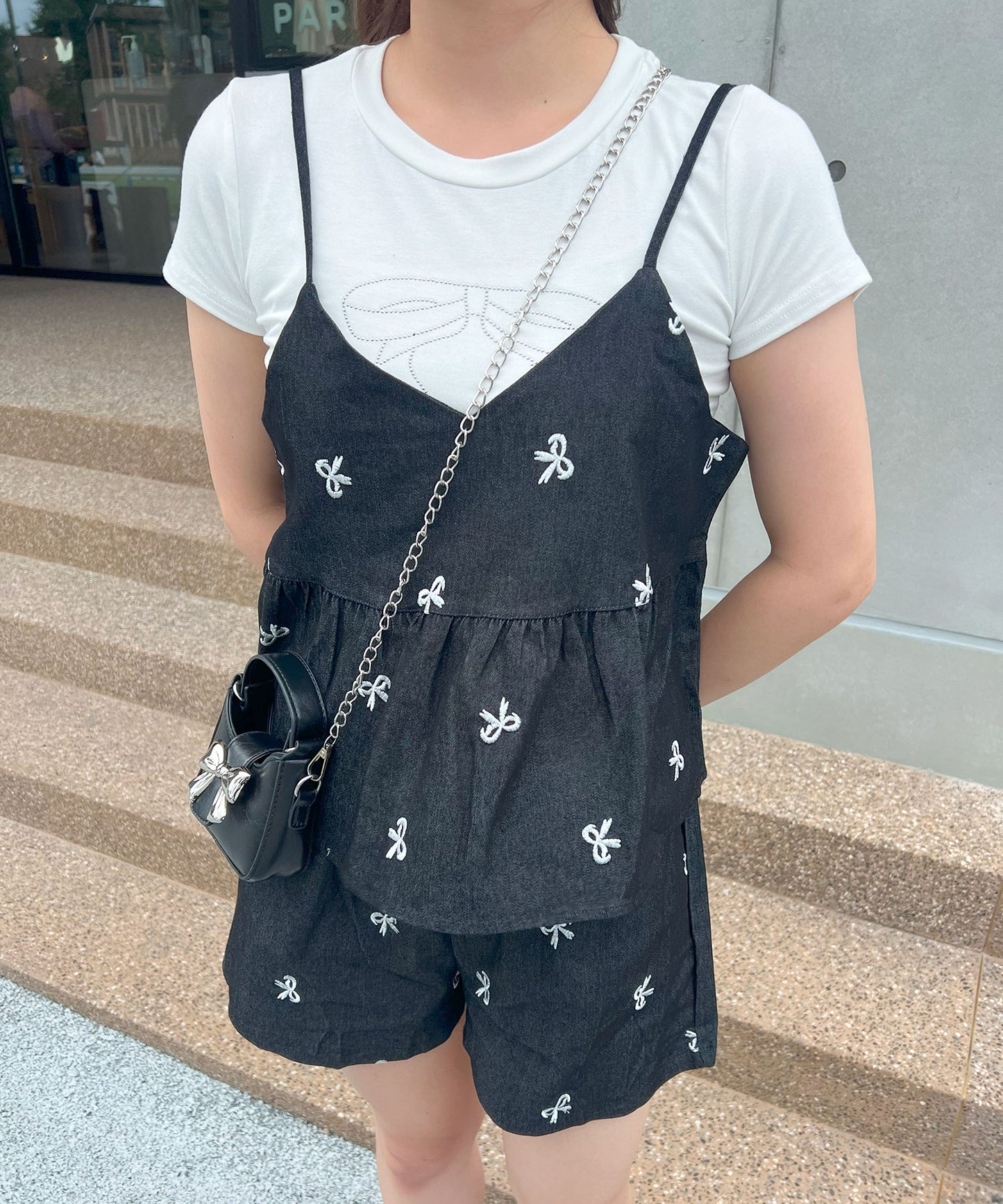 リボン刺繍デニムセットアップ