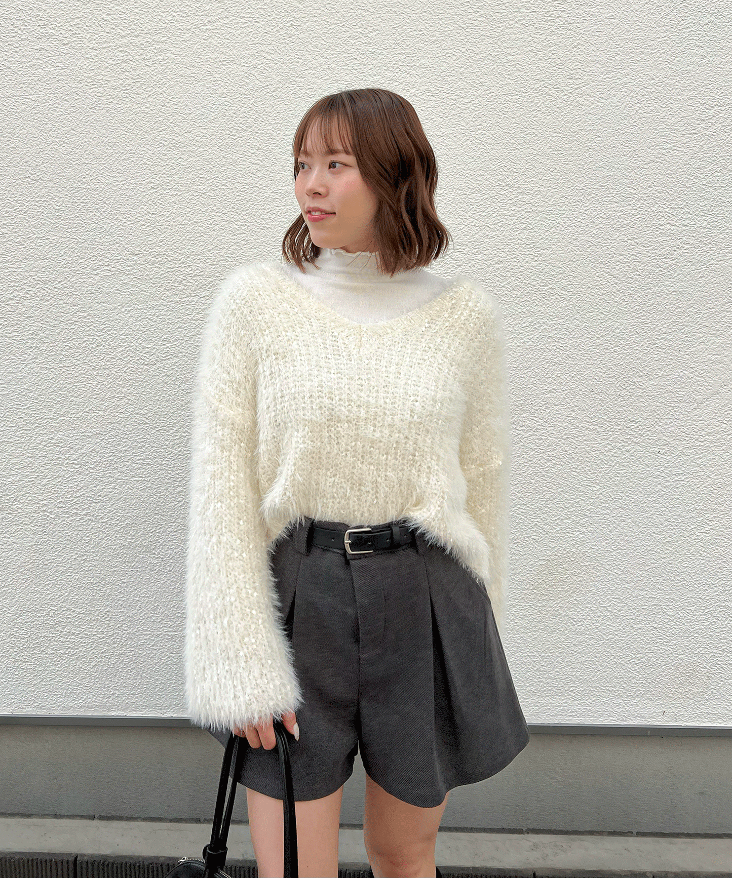 ベルト付きタックショートパンツ